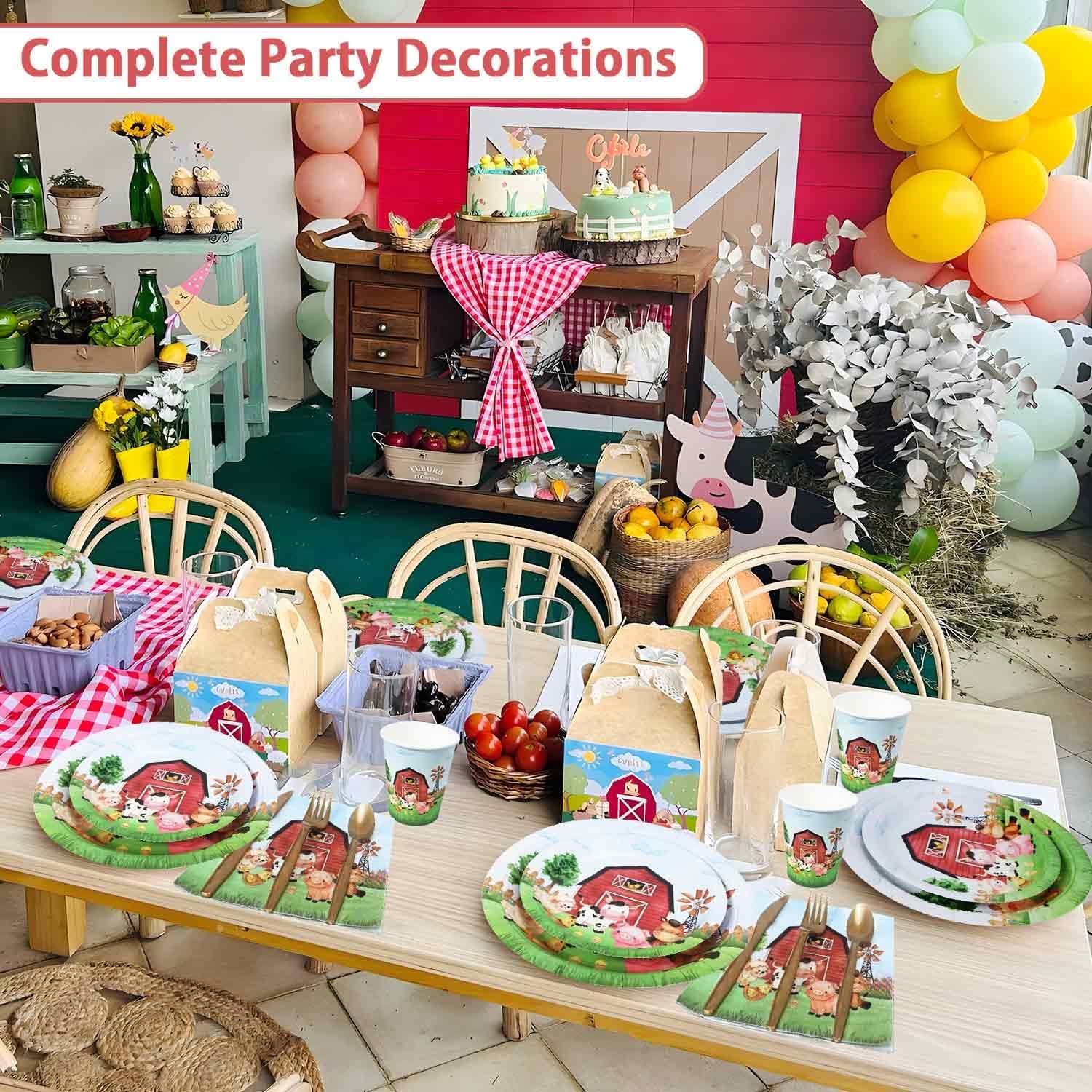 175 Pcs Farm Birthday Plates Set for 25 Guests
