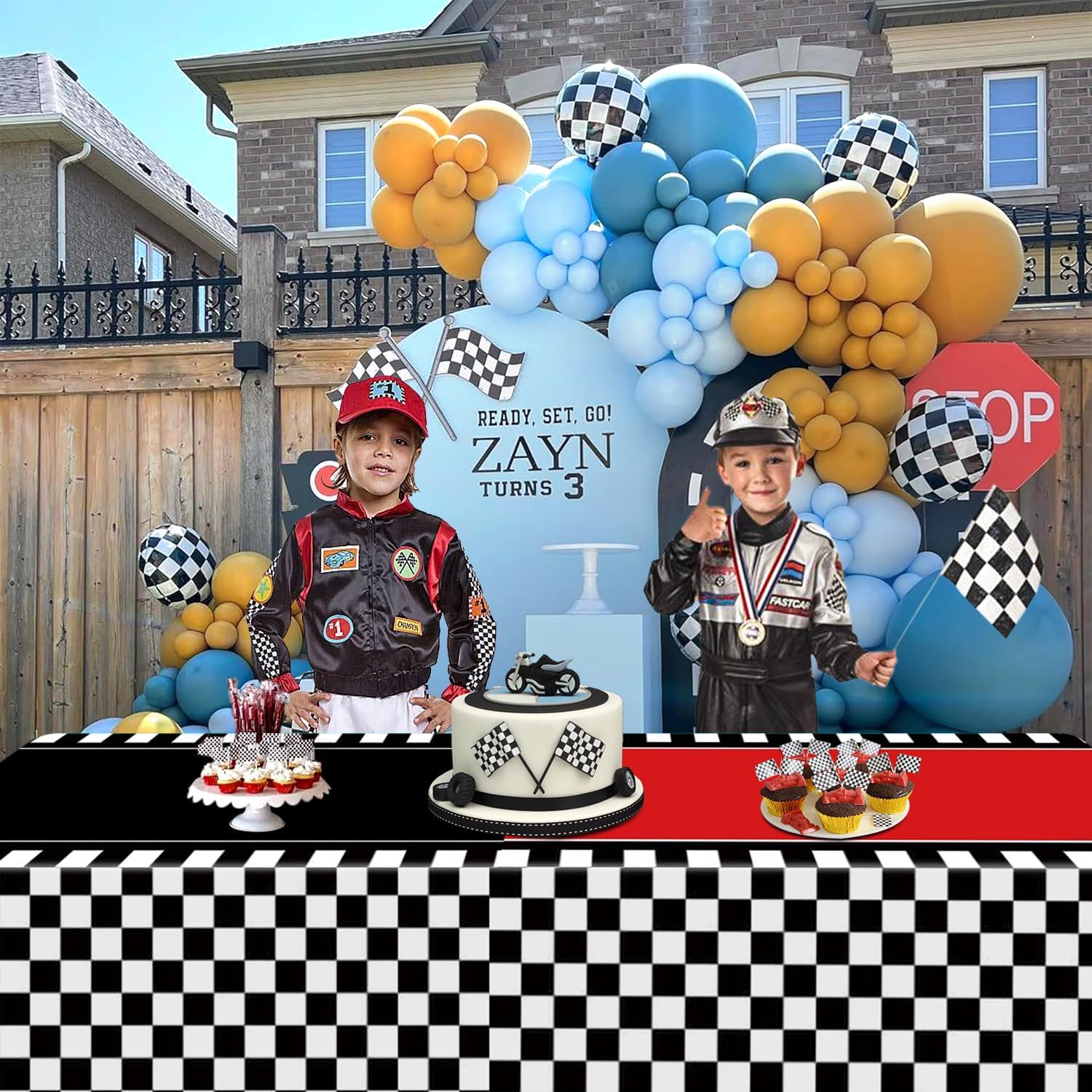 4 Pcs Checkered Race Car Tablecloths for Birthday Parties