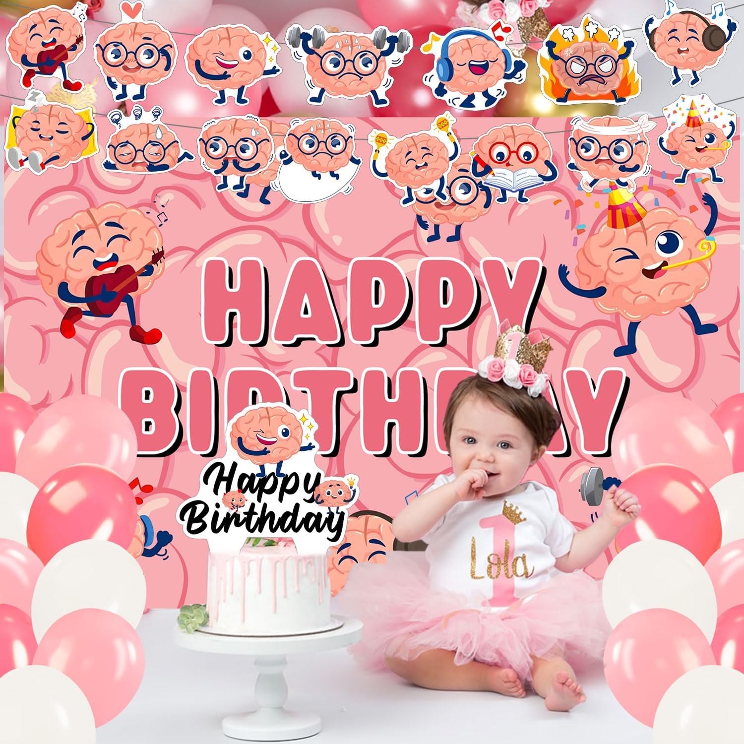 59 Pcs Brain Themed Birthday Party Decor Set
