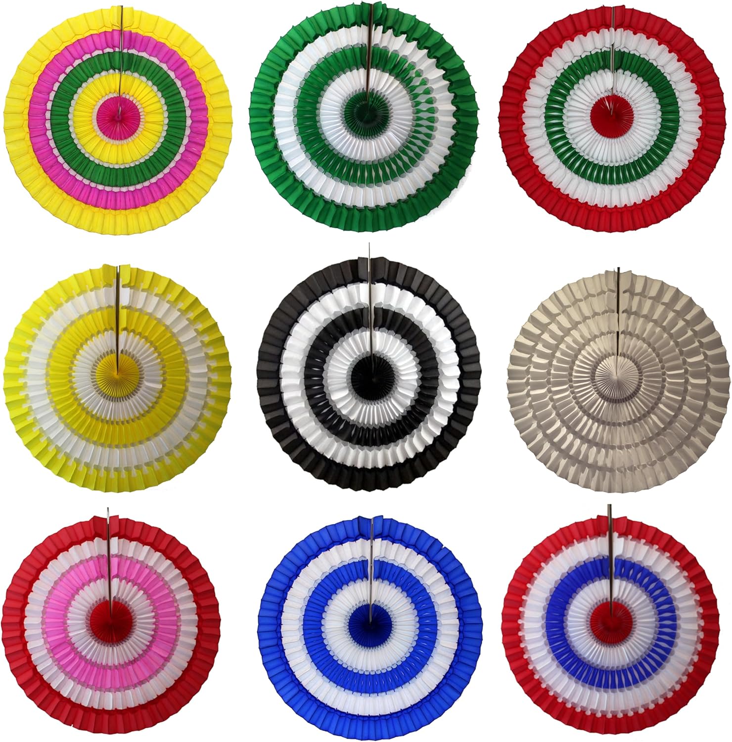 3-Pack 16 Inch Striped Honeycomb Tissue Paper Fan Black White