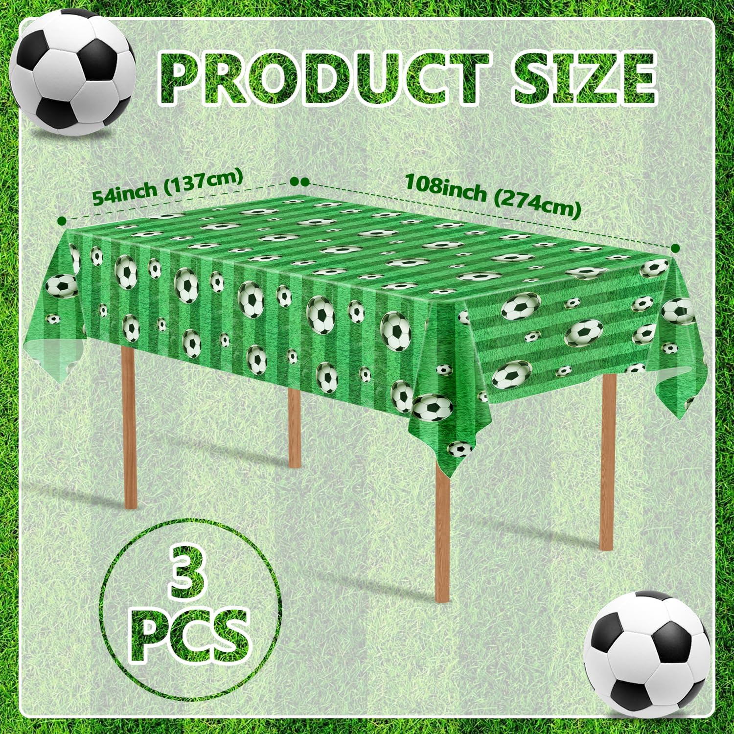 3 Pcs Soccer Party Tablecloth 54x108 Inches Green Soccer Field Tablecover