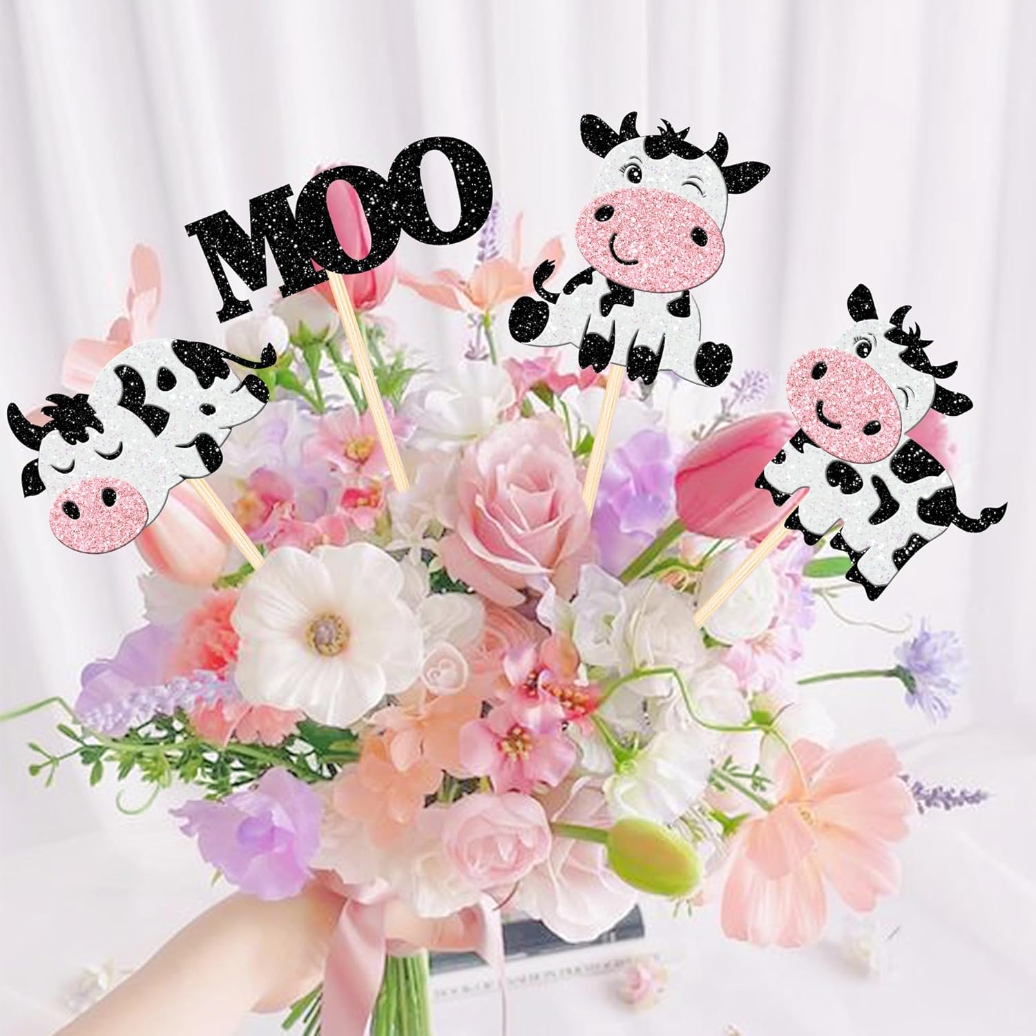 12PCS Double Sided Moo Cow Centerpiece Sticks