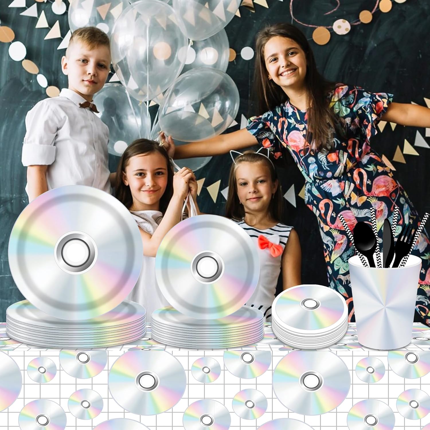 Lide Road 2Pcs CD Disc Tablecloth Music Party Decorations