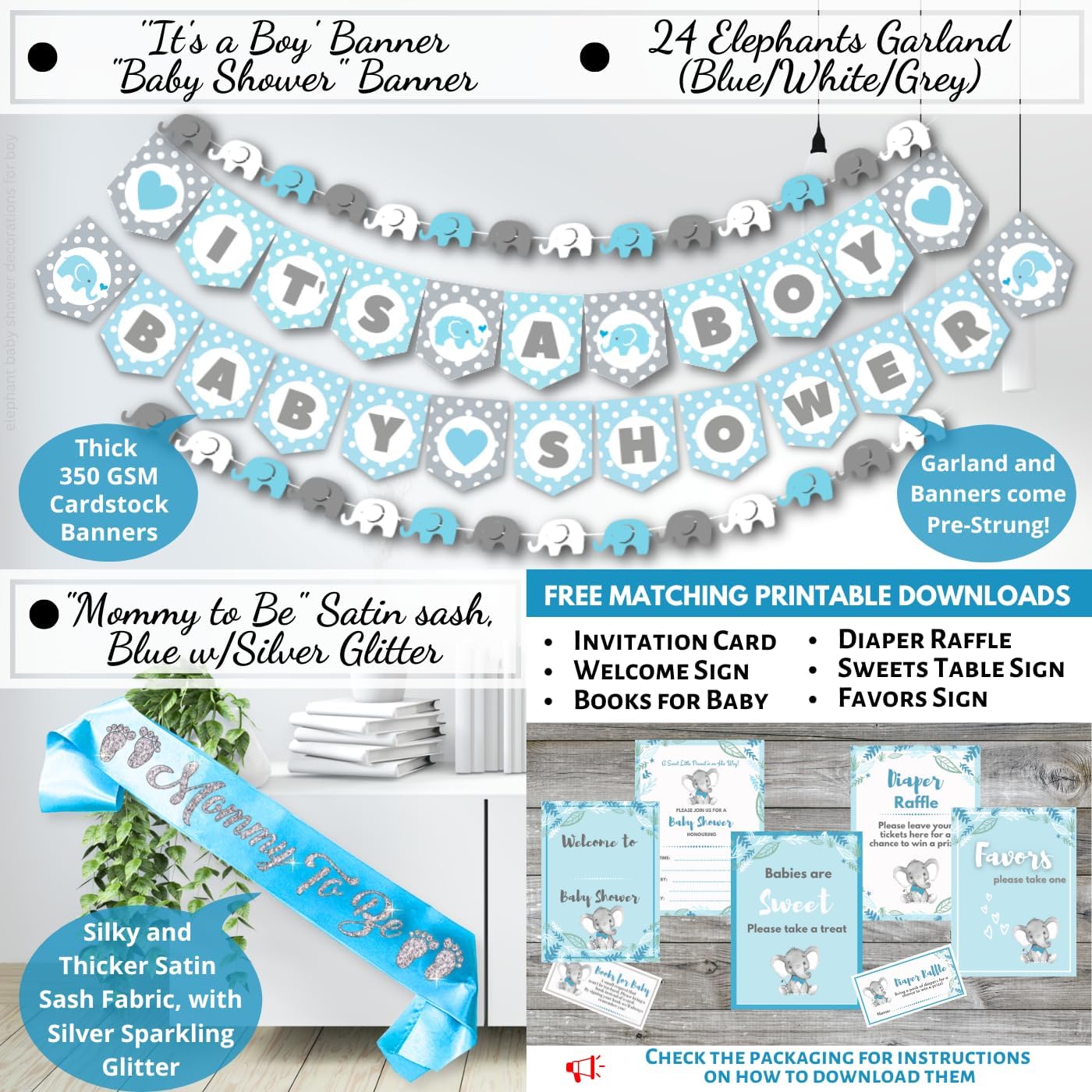 697 Pcs Premium Elephant Baby Shower Decor Set