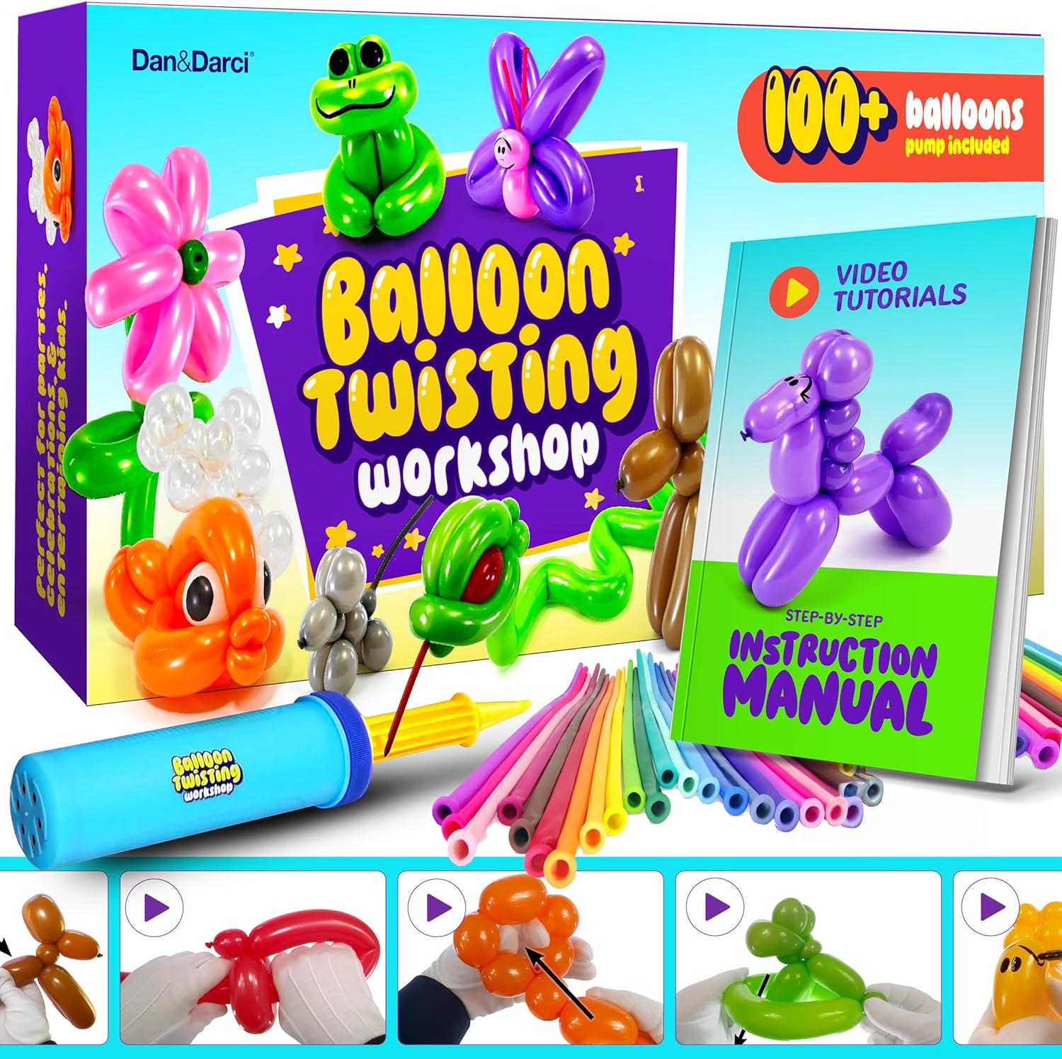 DanDarci Balloon Twisting Kit with Pump for Kids
