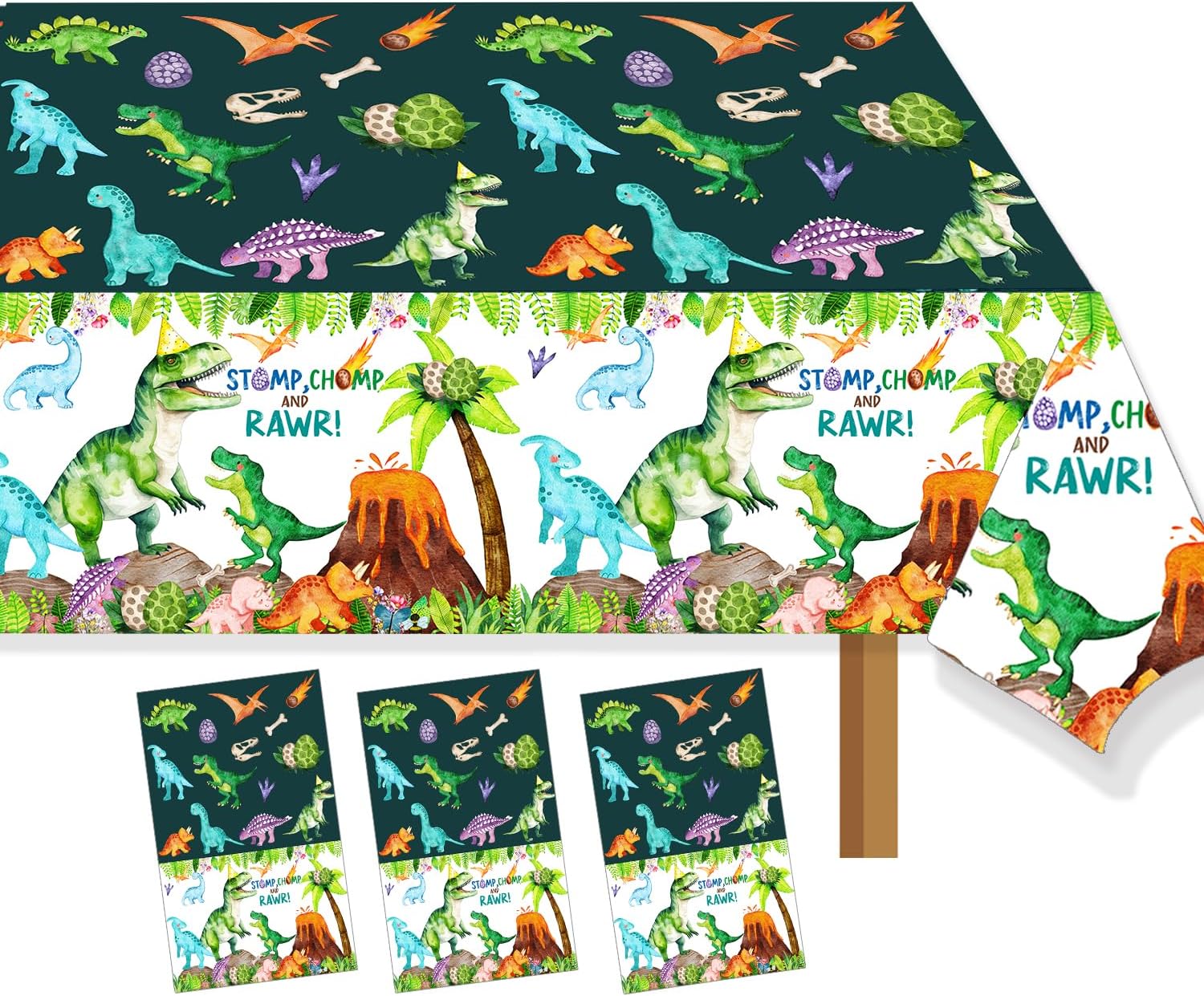 Watercolor Dinosaur Party Tablecloth Set 3pcs