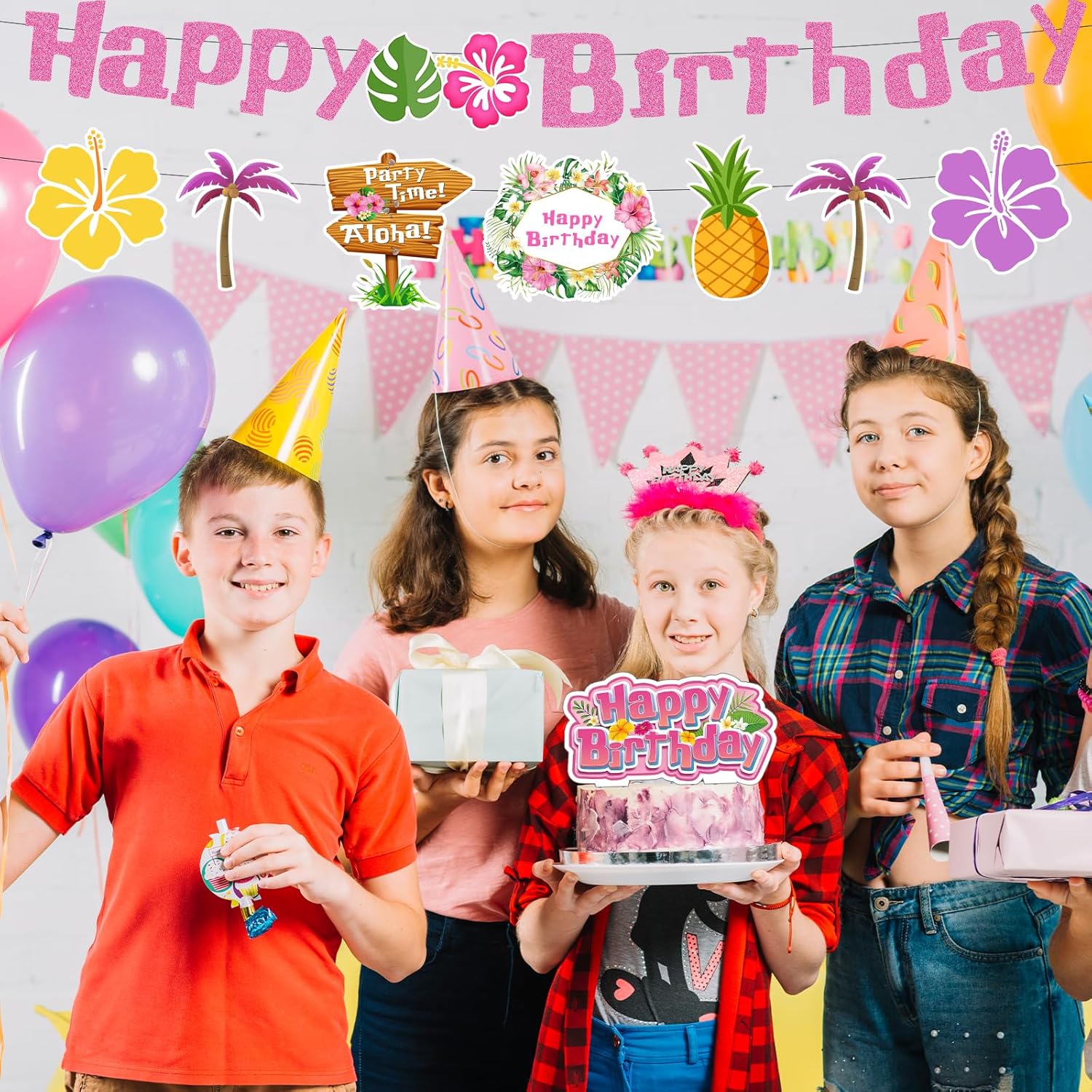 Pink Blue Cartoon Birthday Party Decor Kit