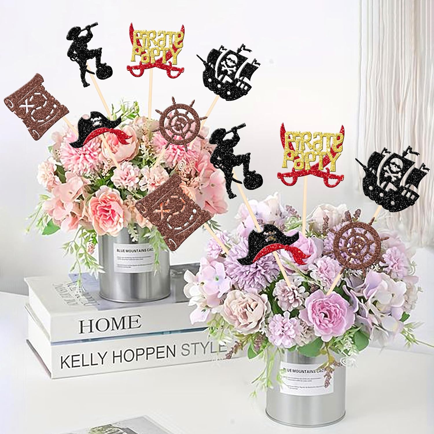 12 PCS Pirate Theme Centerpiece Sticks with Treasure Map