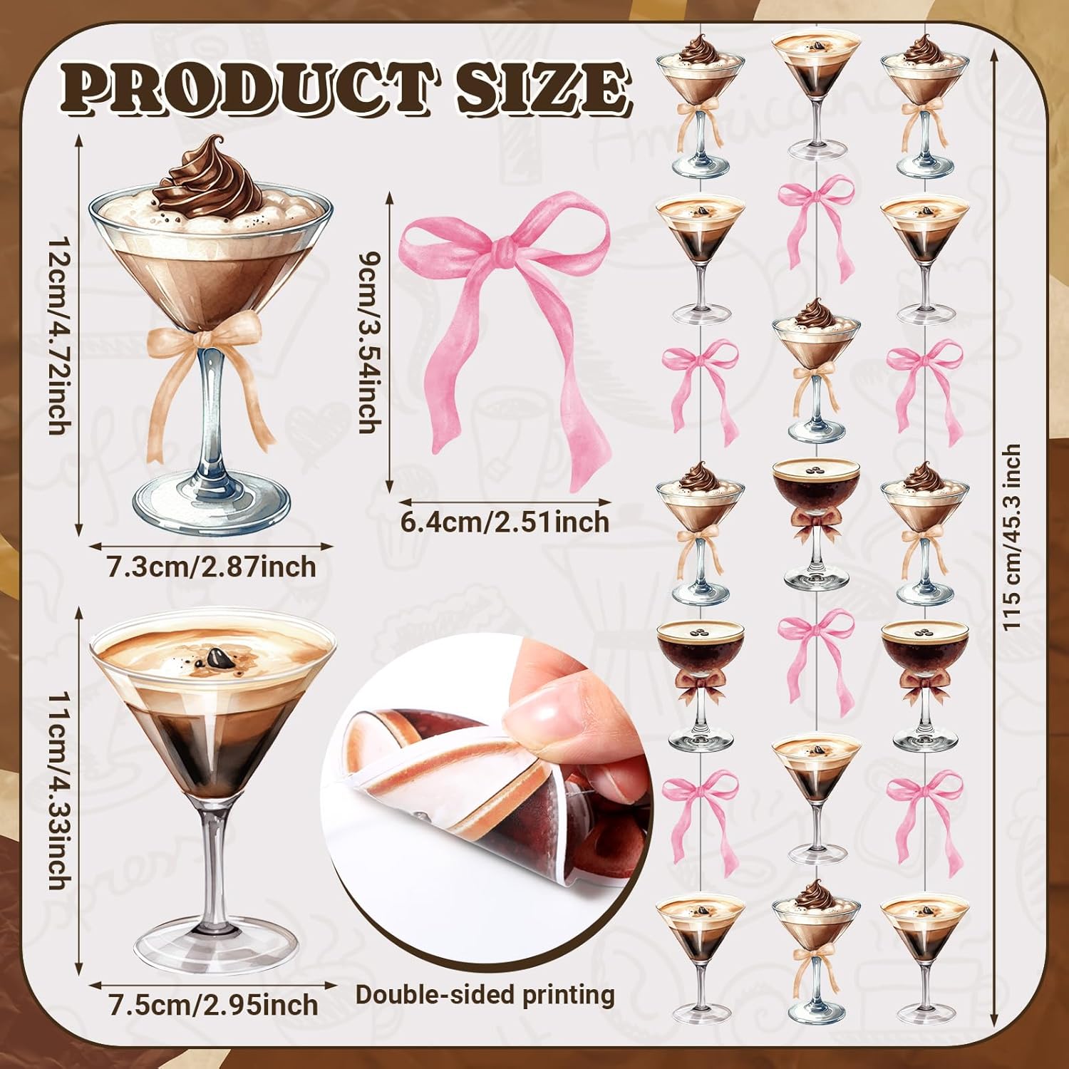 8 Pcs Espresso Martini Garland Banners for Party Decor