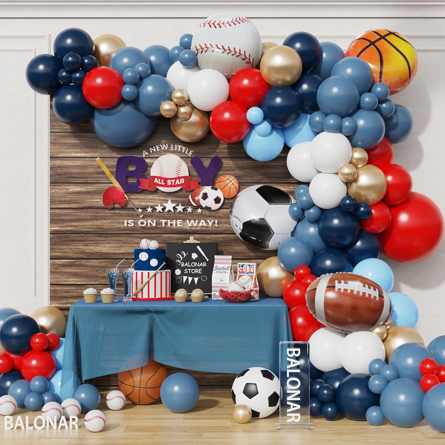 Dusty Blue Sport Birthday Balloons Garland Kit