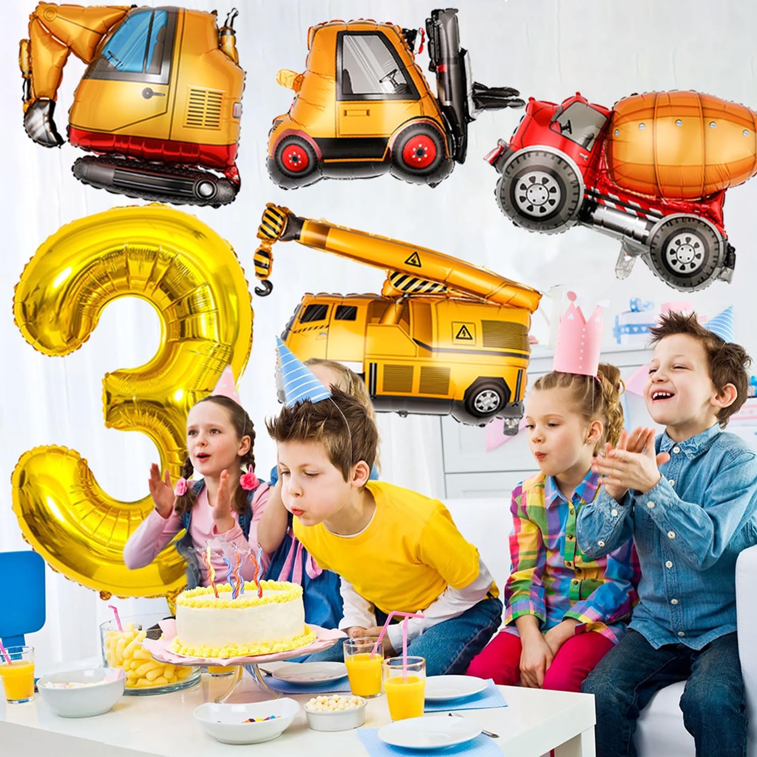 Construction Birthday Balloons 3 Year Old 40Inch Gold