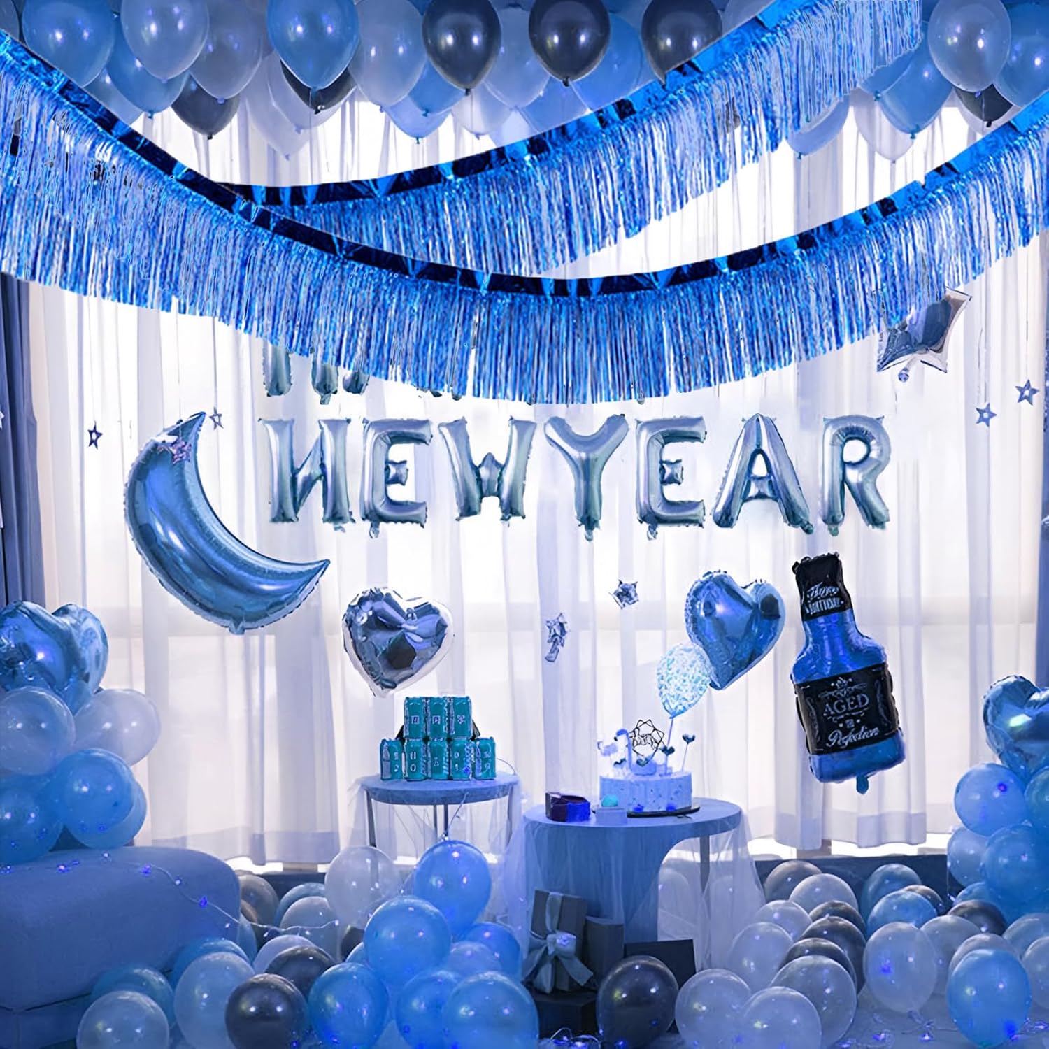 Blue Foil Fringe Garland 10FT 2packs for Party Decorations
