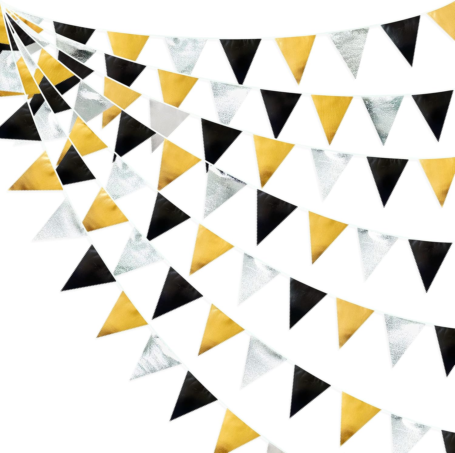 Black Gold Silver Triangle Pennant Banner Garland for Parties