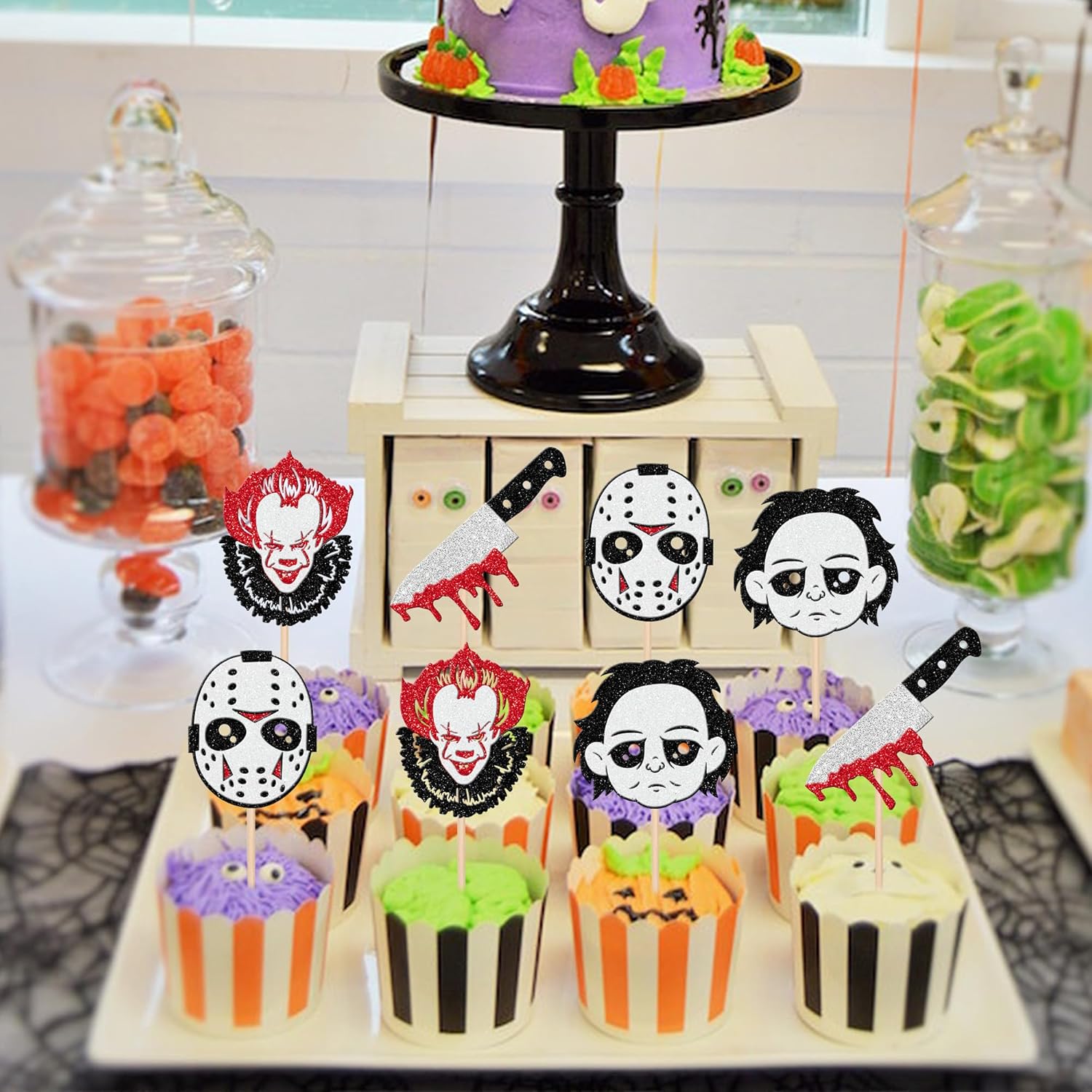 24 Pcs Halloween Horror Movie Cupcake Toppers