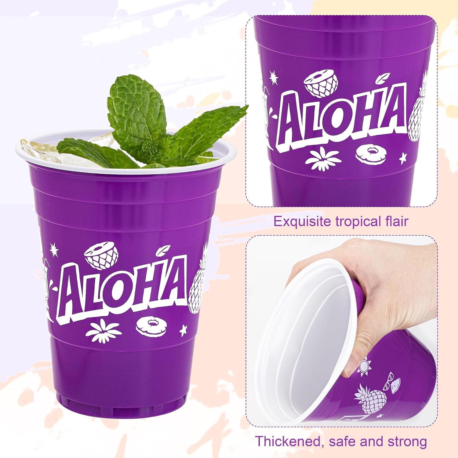 60 Piece Tropical Luau Cups for Parties