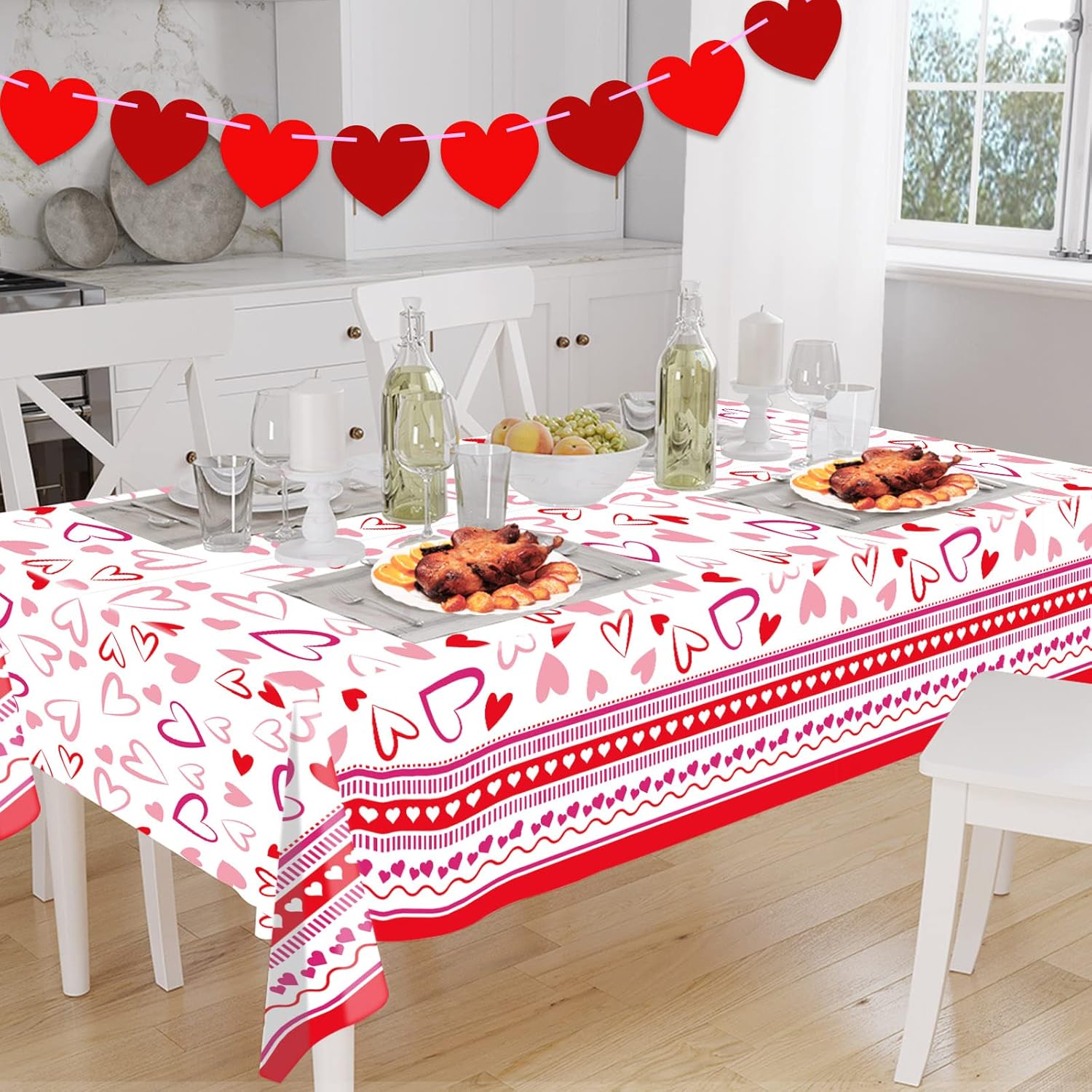 Fancy Land 3 Pack Valentine Heart Red Tablecloths 54x108 Inches