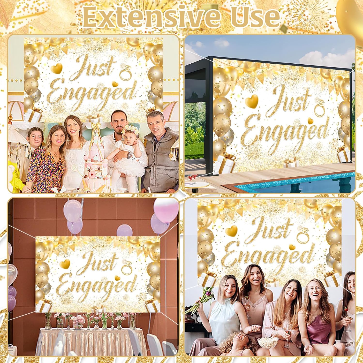 Just Married Engagement Party Decorations Banner Backdrop Balloons