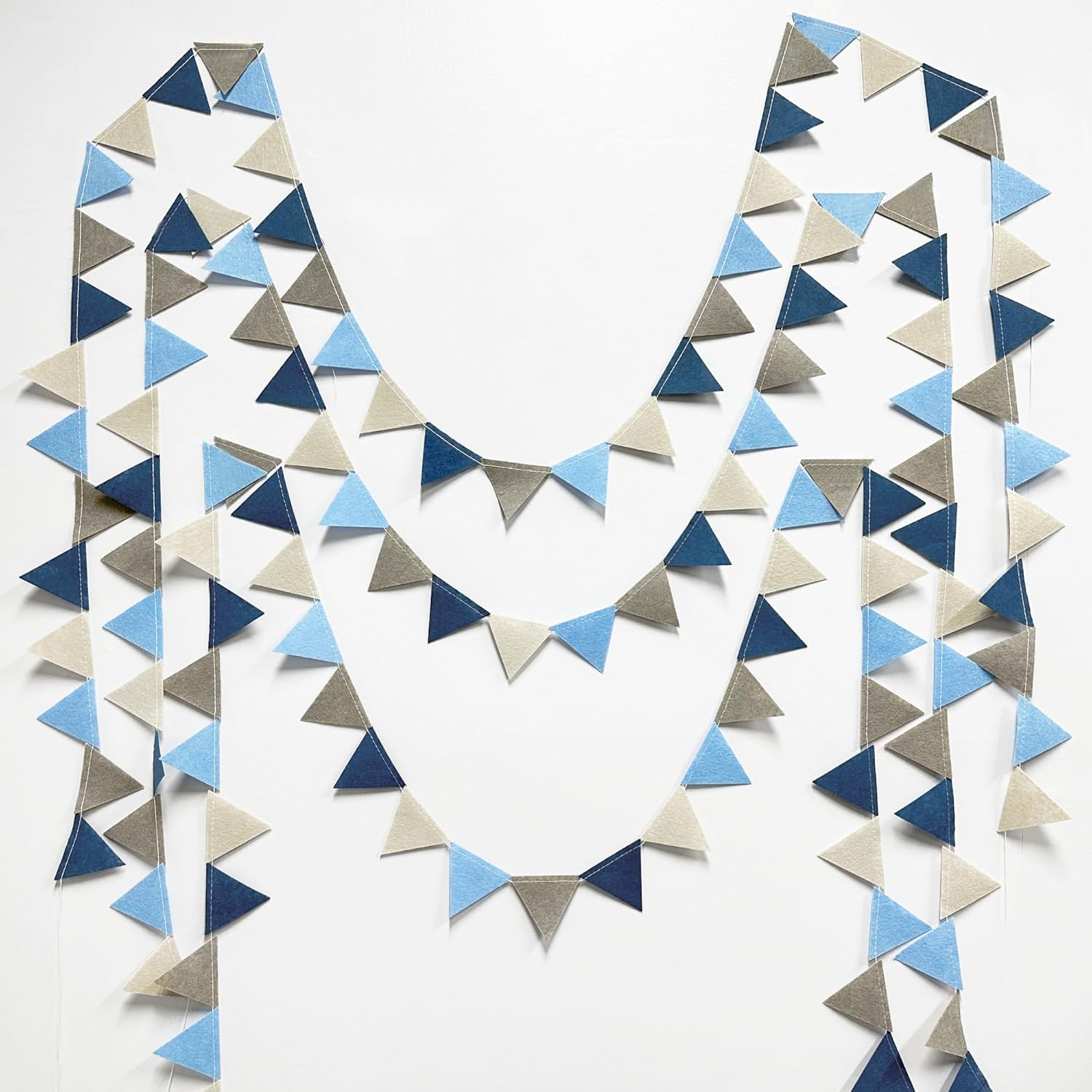 Dusty Blue Felt Hanging Triangle Bunting Banner for Baby Shower and Birthday