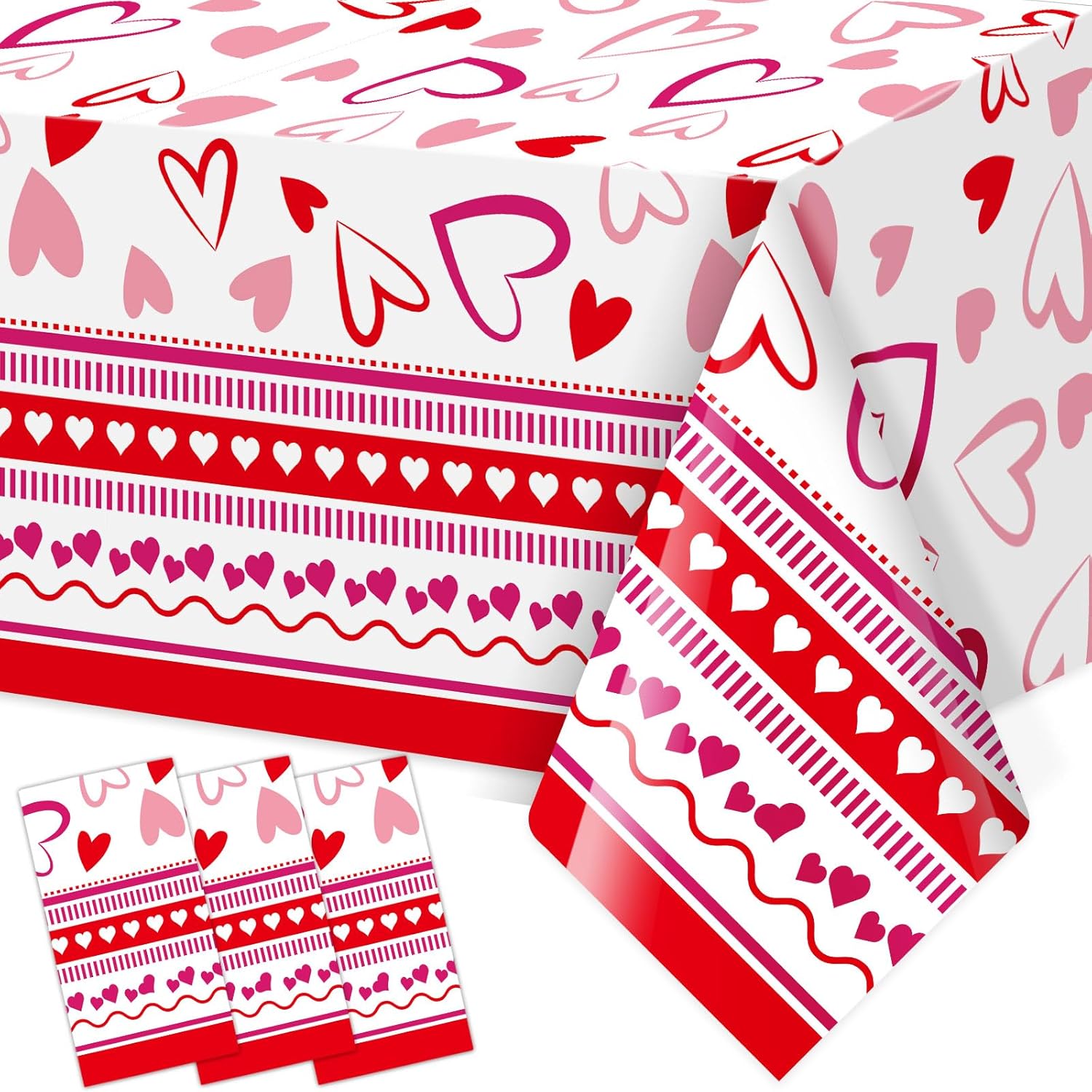 Fancy Land 3 Pack Valentine Heart Red Tablecloths 54x108 Inches