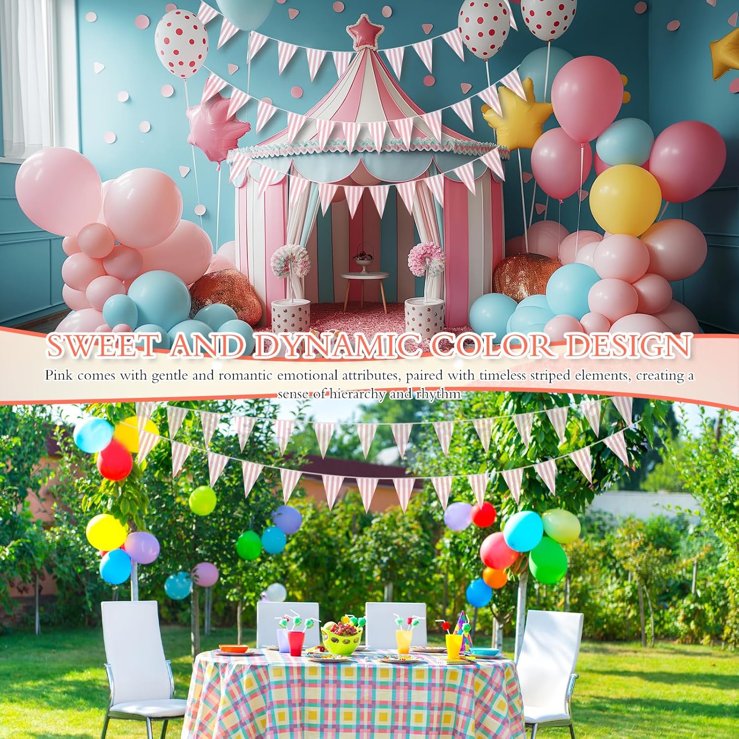 6 Pcs Pink Carnival Bunting Banner Decorations