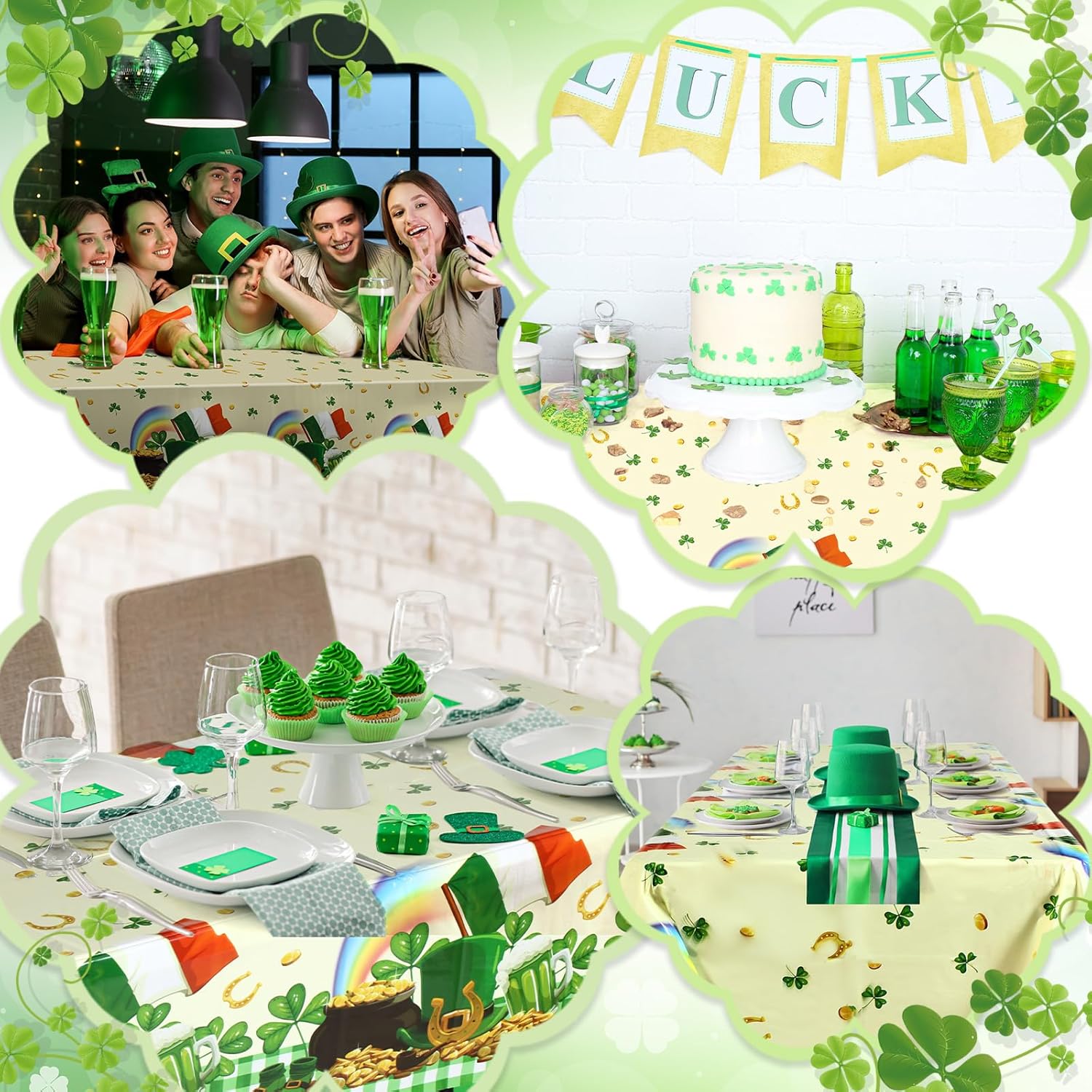 Oudain 3 Pcs St Patricks Day Tablecloth Set