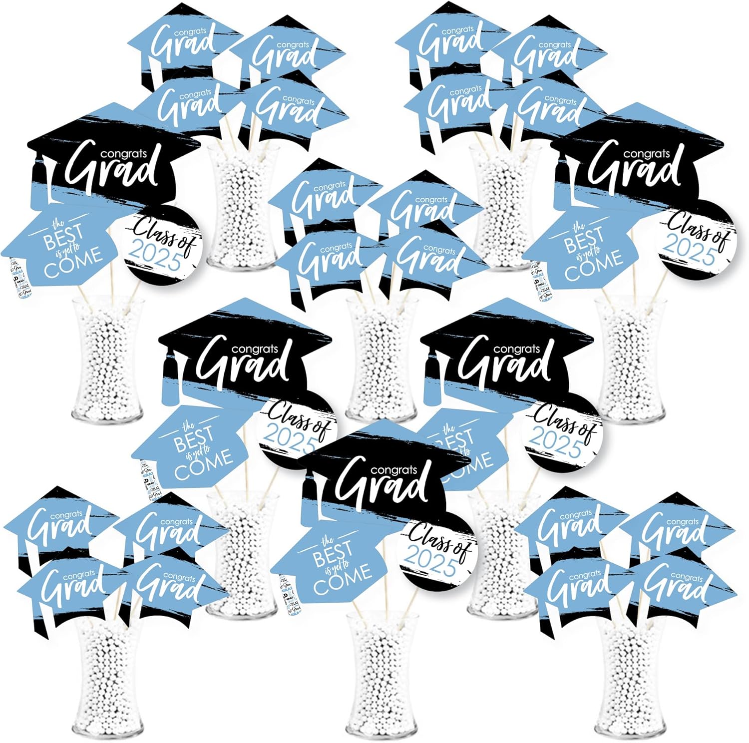 Big Dot of Happiness 2025 Light Blue Graduation Party Centerpiece Sticks - 35 Pieces