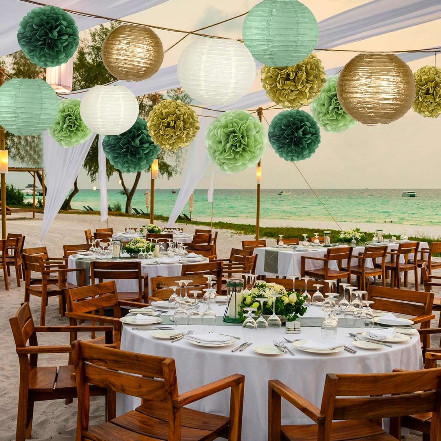 15pcs Sage Green Gold Party Decor Set