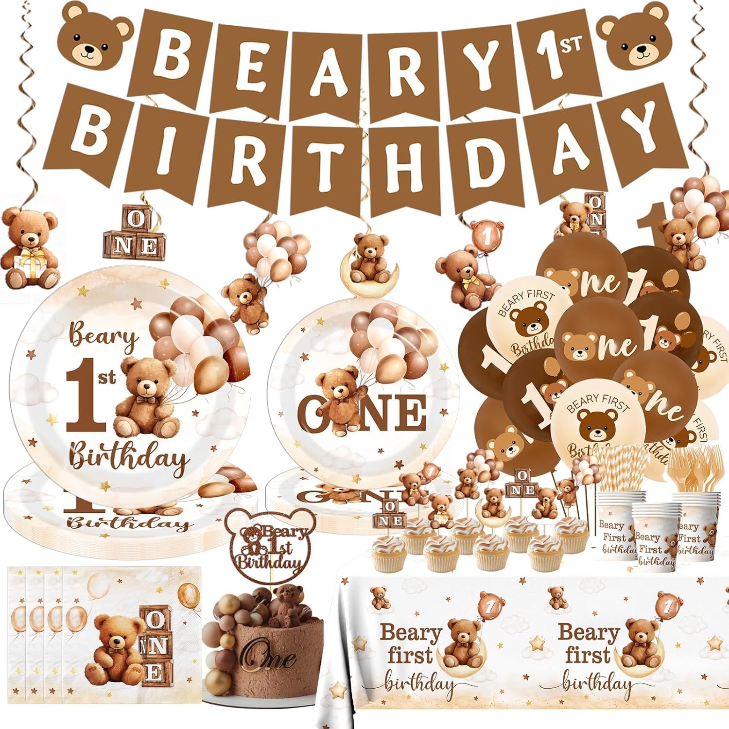 189Pcs Beary First Birthday Party Decorations Set