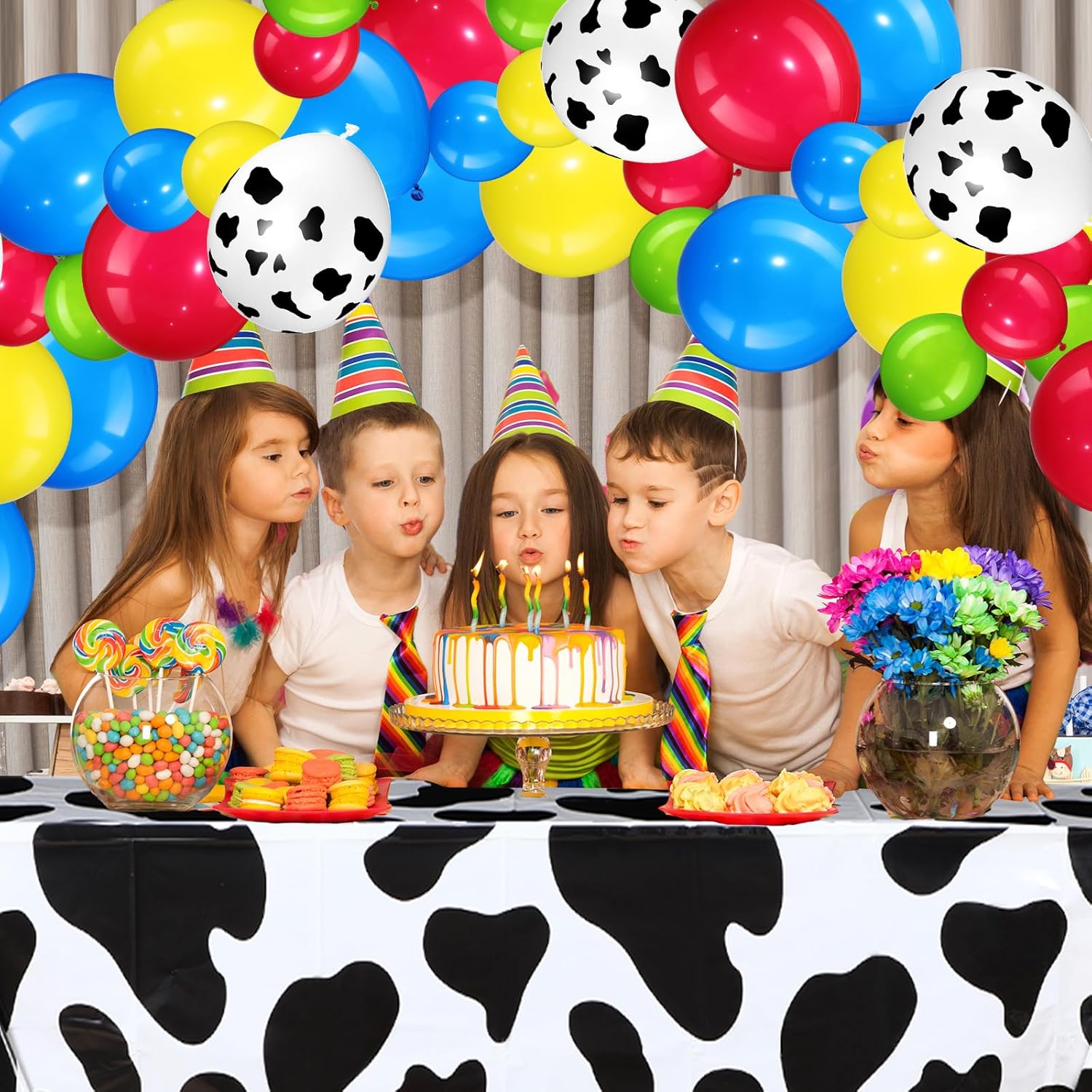 Liliful 104 Pcs Birthday Tablecloth with Balloons Arch Kit