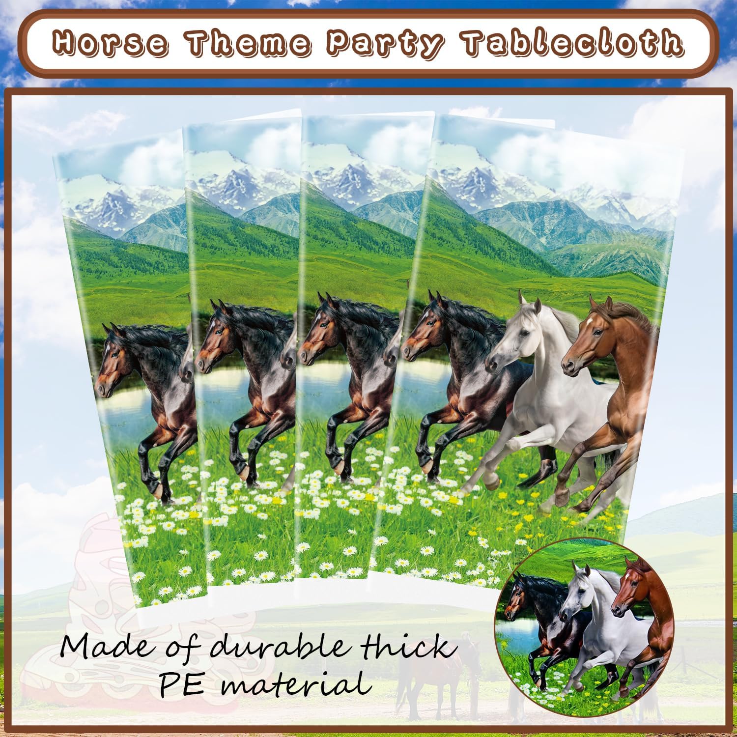 4 Pack Horse Themed Tablecloths for Parties