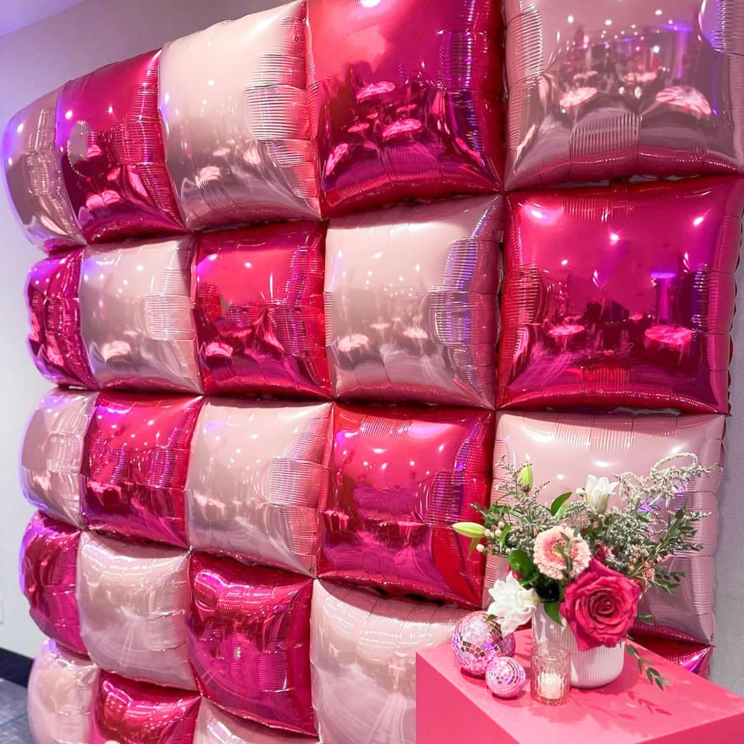 Hot Magenta Pink Square Foil Balloons Decor Kit