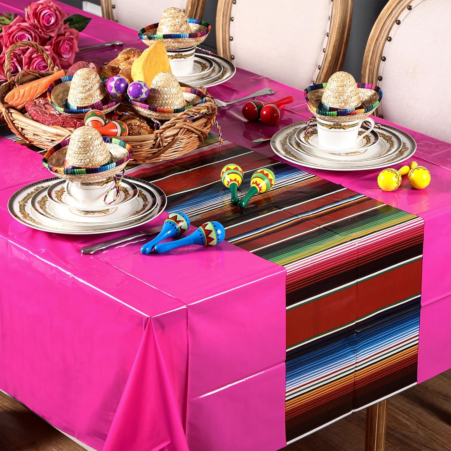 Hosuly Mexican Fiesta Tablecloth 54 x 108 Inches 24 Pcs