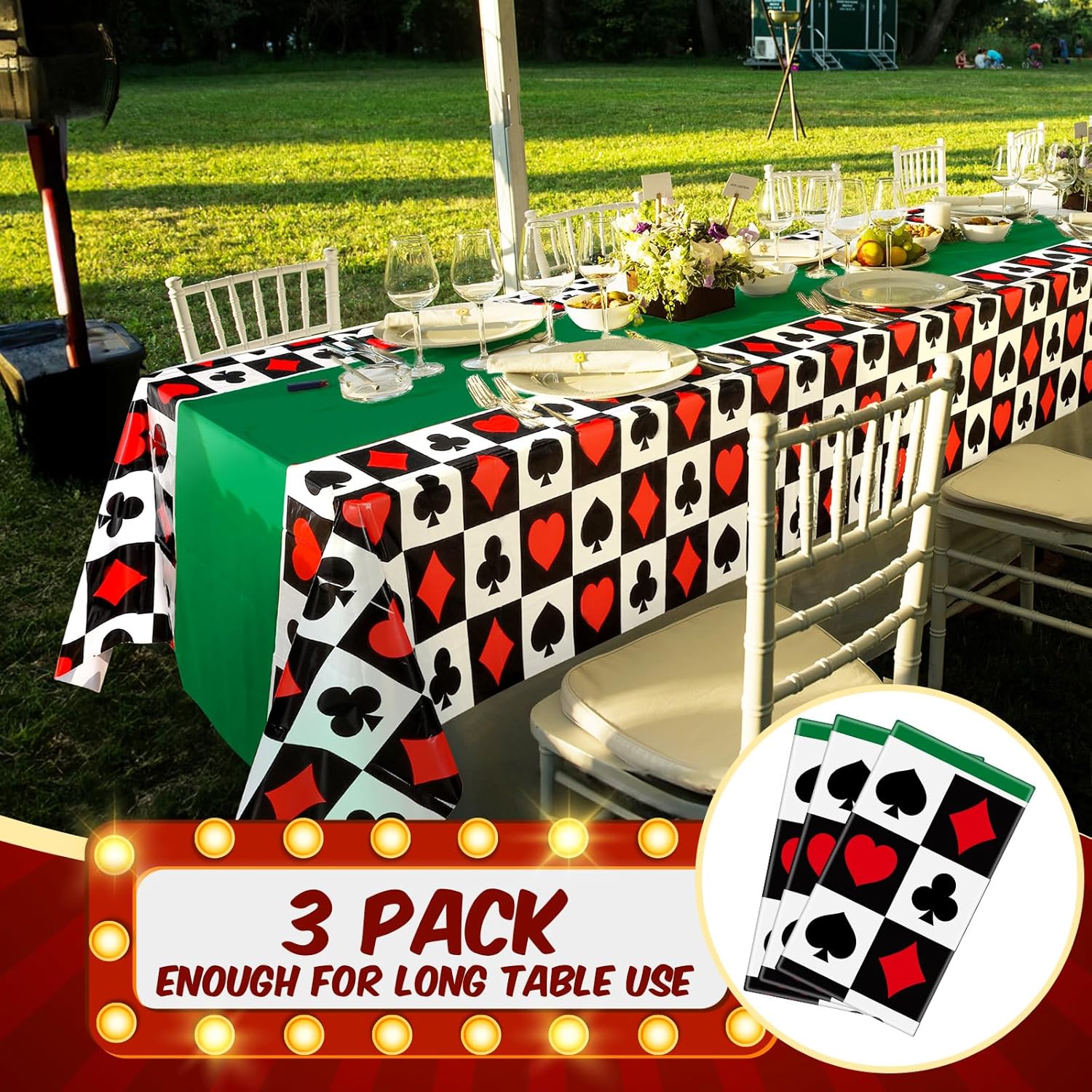 Hosuly 3 Pcs Casino Theme Tablecloths Poker Design Green 51x108 Inch