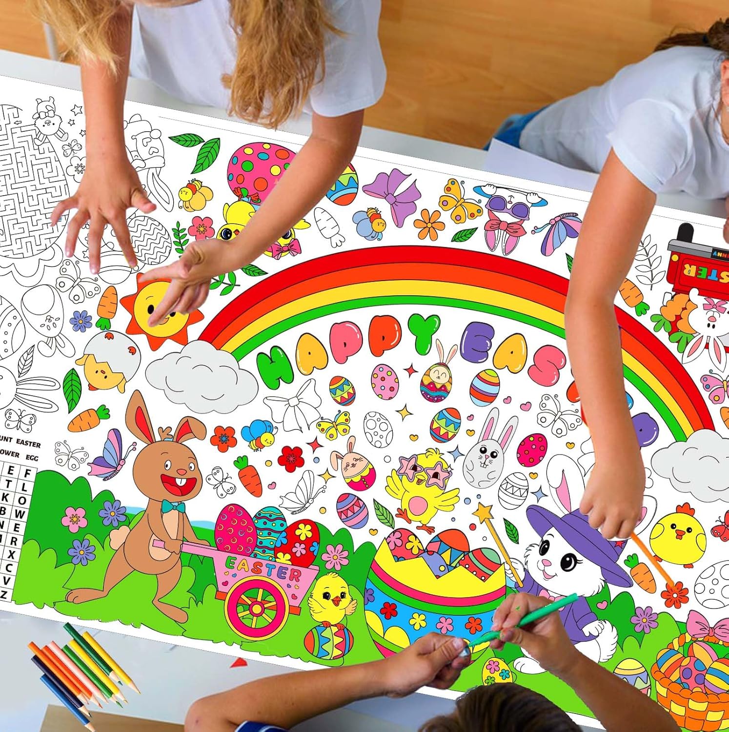 Easter Coloring Tablecloth with Bunny Egg Theme