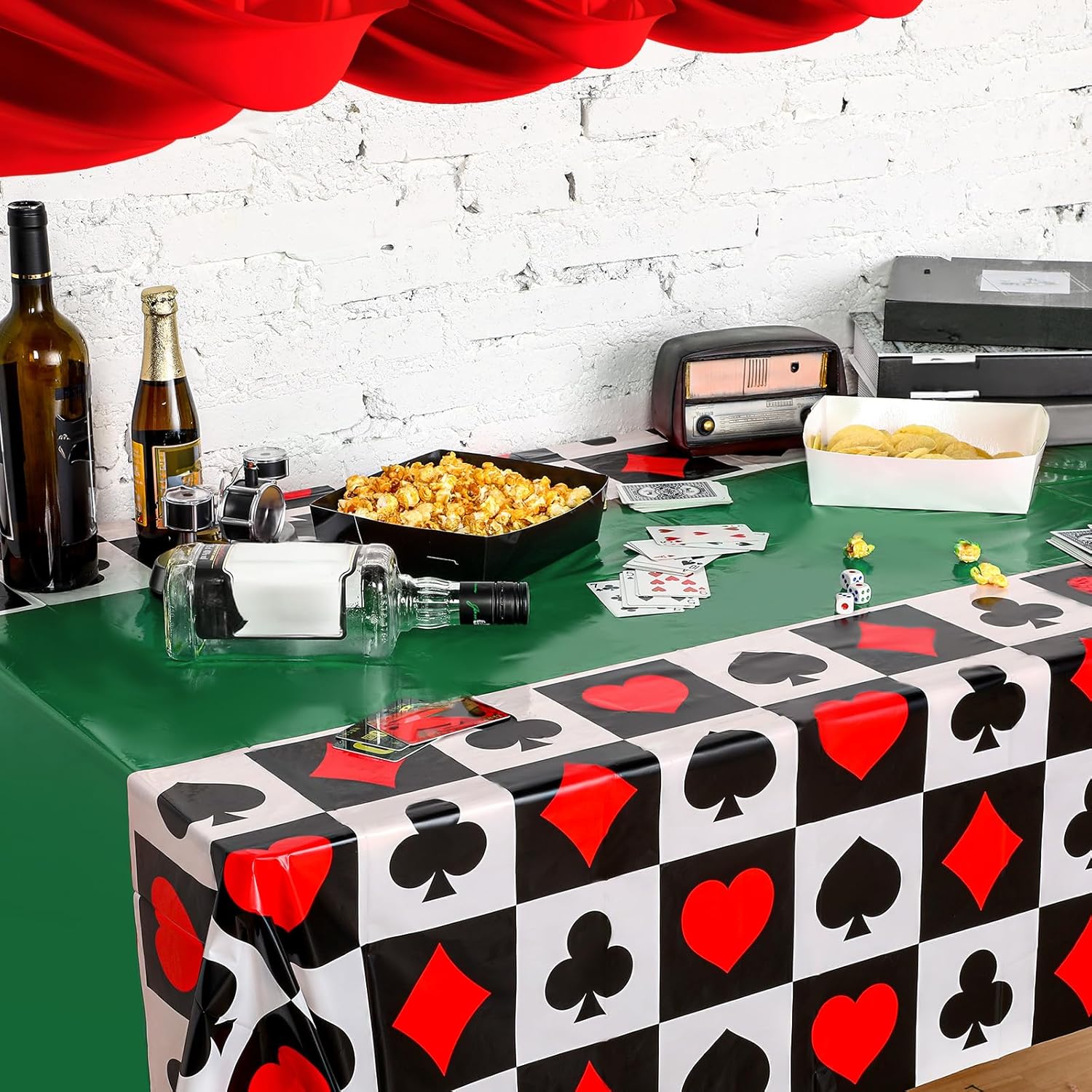 Hosuly 3 Pcs Casino Theme Tablecloths Poker Design Green 51x108 Inch