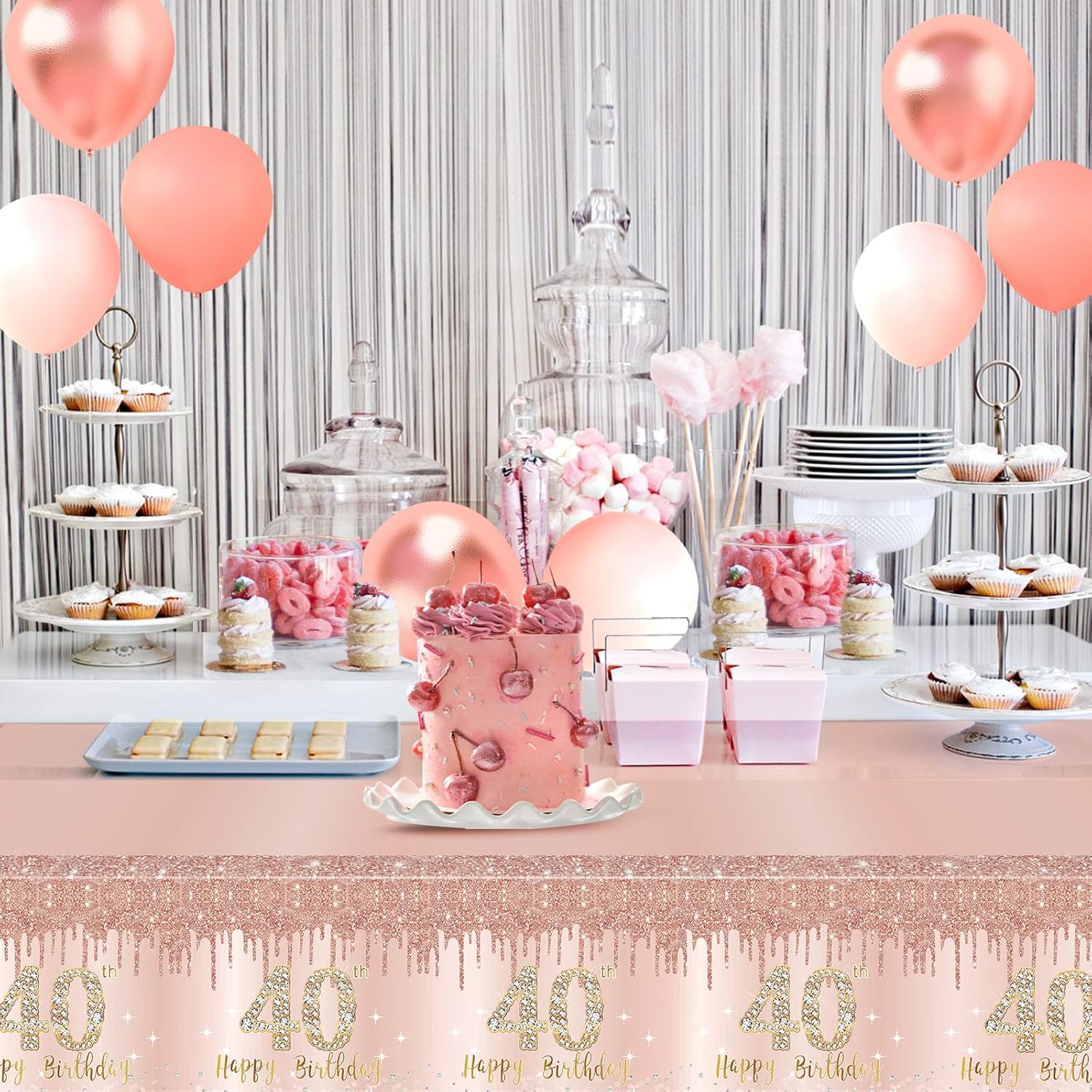 3 Pack Pink Rose Gold 40th Birthday Tablecloths - Disposable Decorations