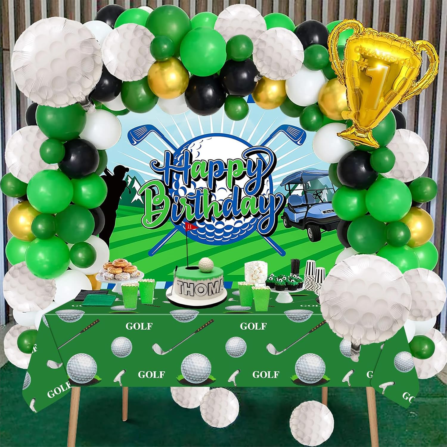 PHOGARY Golf Tablecloth Set 3-Piece Green Rectangular