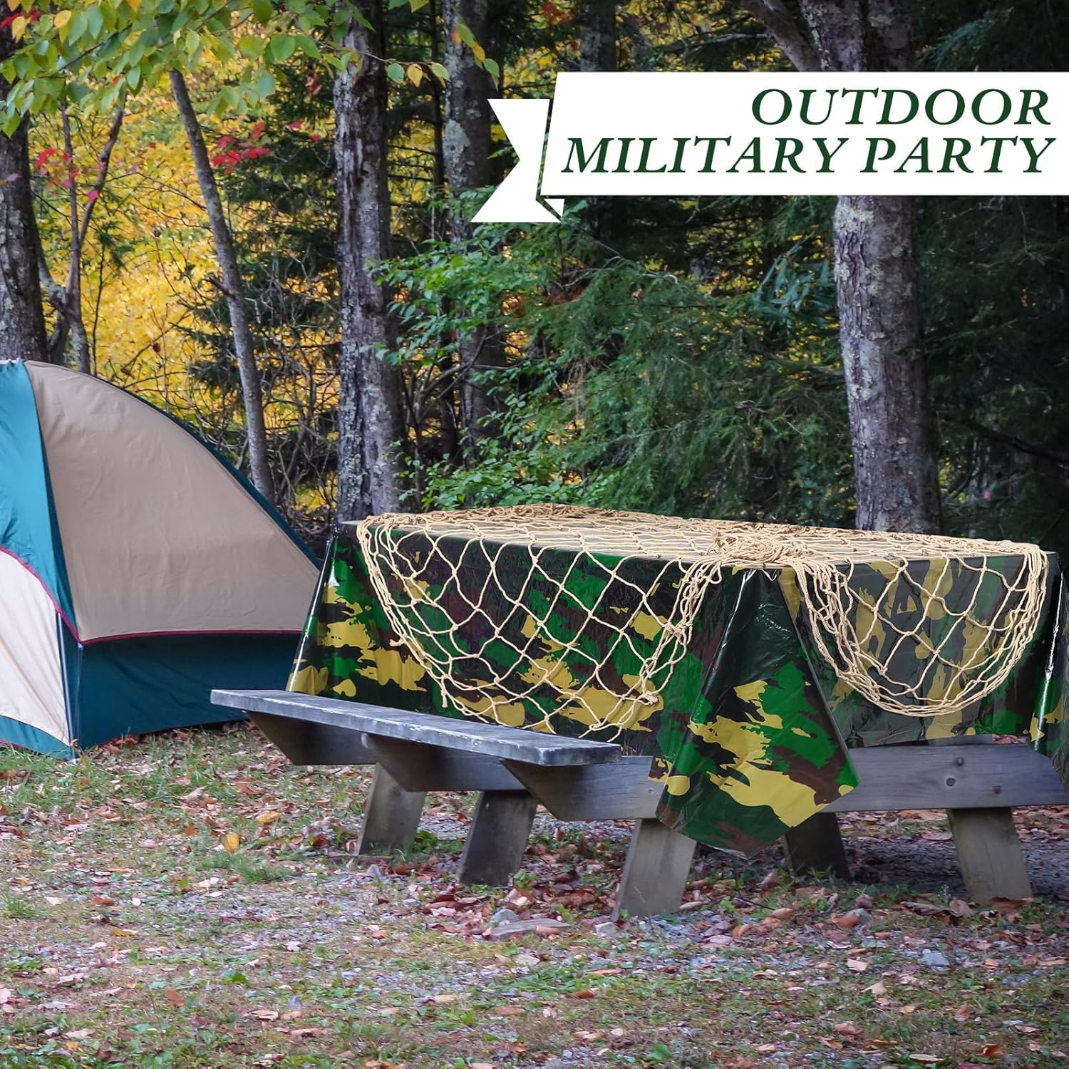 2 Pcs Camouflage Hunting Party Decorations Tablecloth and Fishing Net