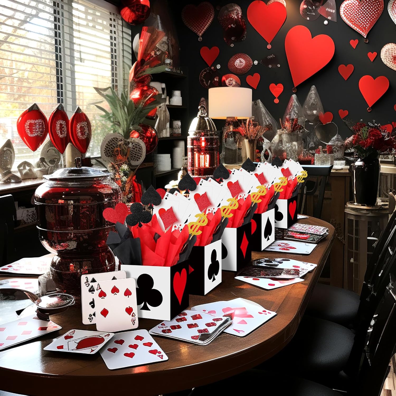 Zhanmai Casino Party Decorations Set 4 Poker Boxes with Extras
