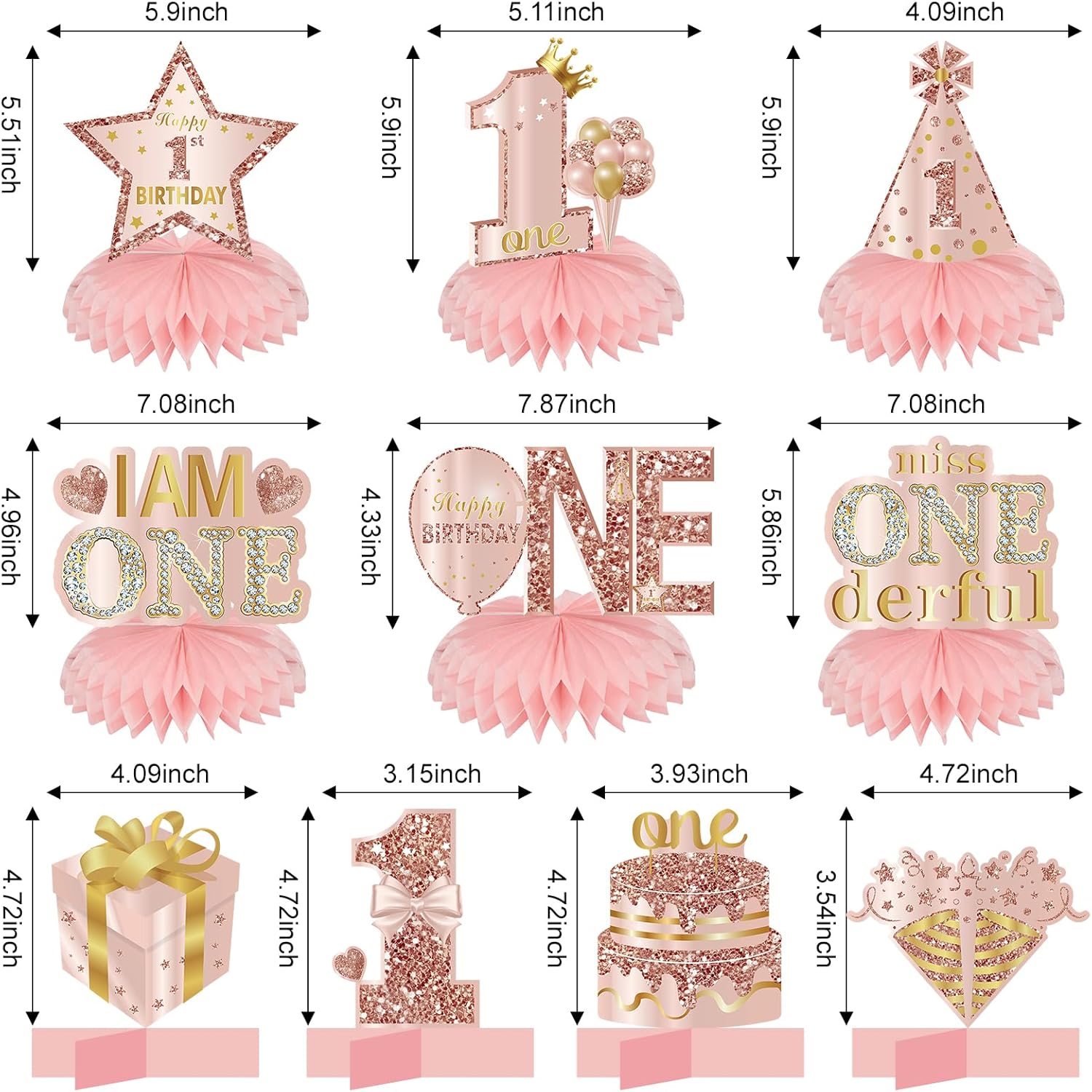 10Pcs 1st Birthday Decor Honeycomb Centerpieces for Baby Girls