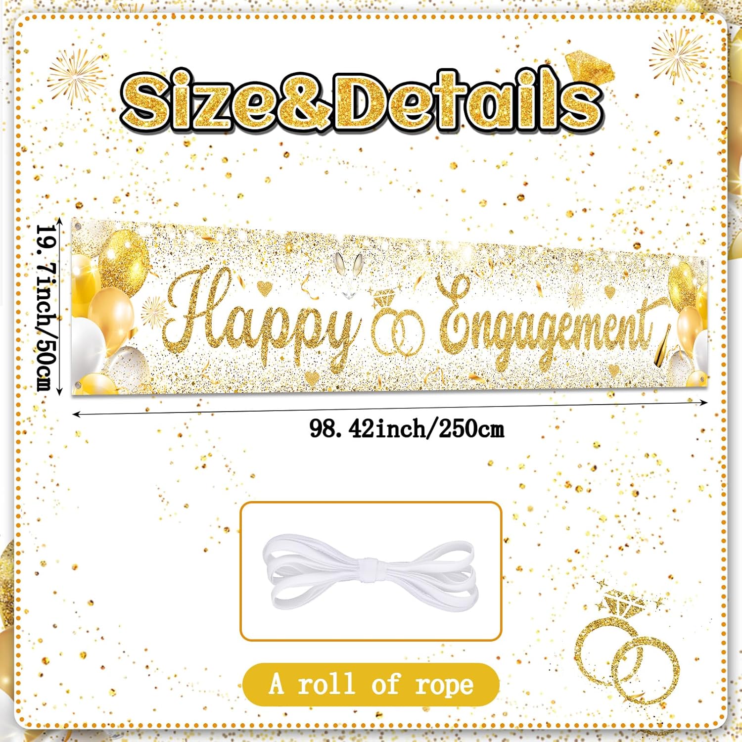 Gold Engagement Party Decorations Happy Engagement Yard Banner Backdrop