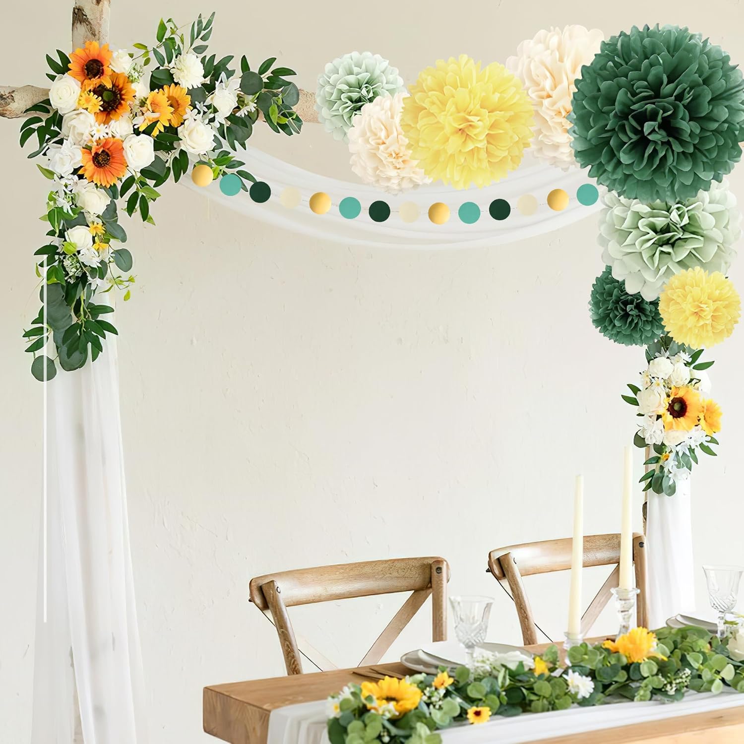 Sage Green Tissue Paper Pom Poms 23 Pcs Decorations