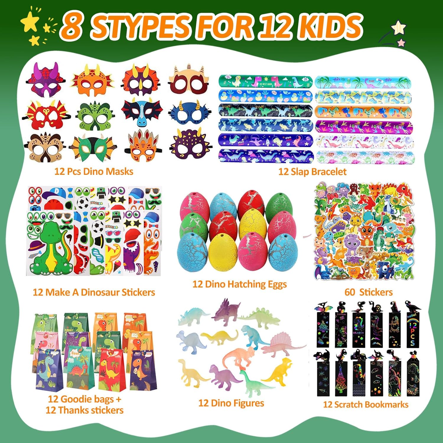 Dinosaur Party Favor Pack for Kids 156pcs