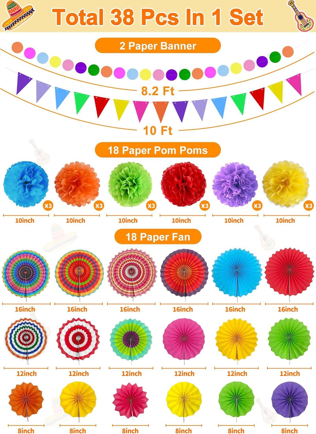TURNMEON 38 Pcs Mexican Fiesta Decorations Set