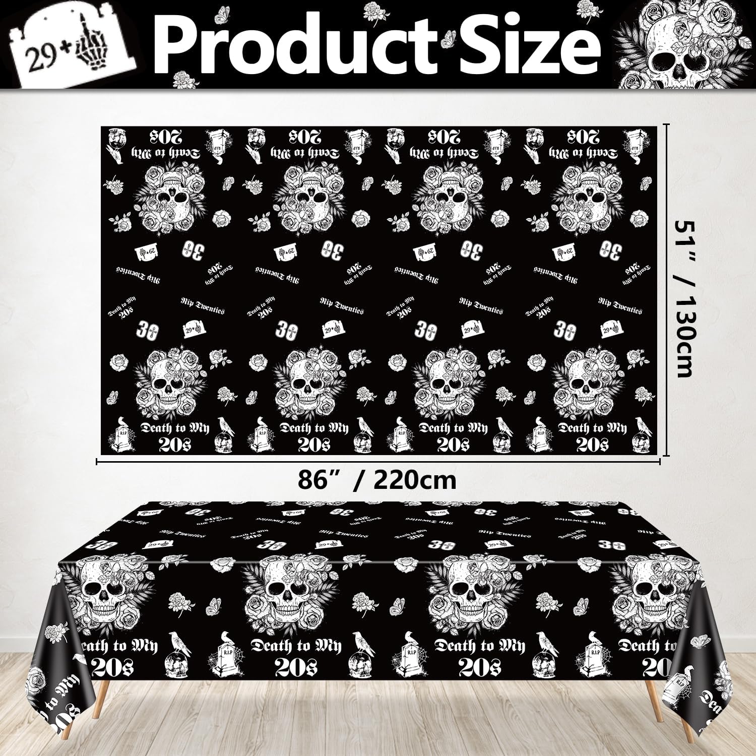 Death to My 20s 4Pcs Tablecloths Black 30th Birthday Decorations