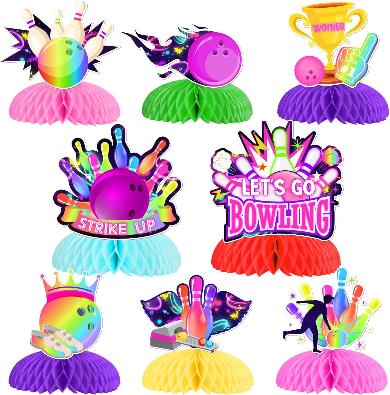 Kreatwow Bowling Party Decor Centerpieces 8pcs Set