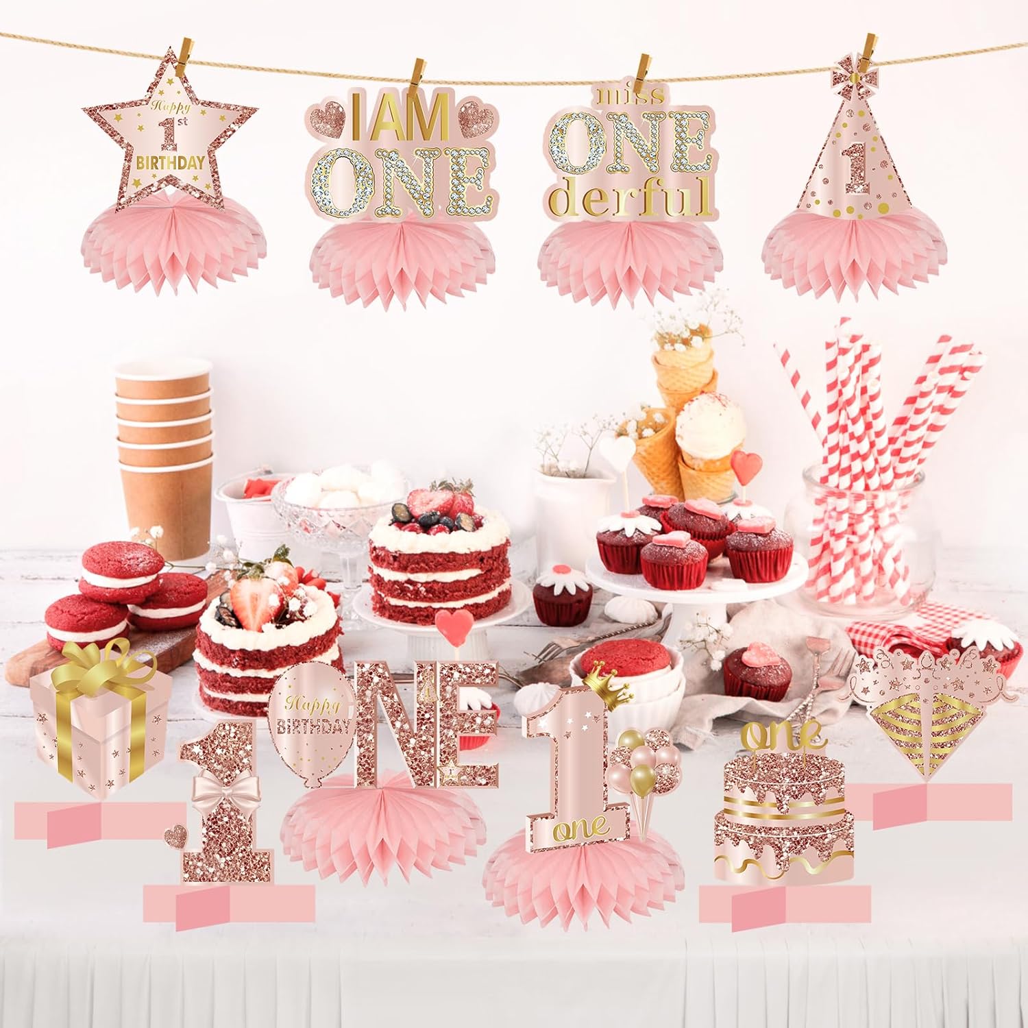 10Pcs 1st Birthday Decor Honeycomb Centerpieces for Baby Girls