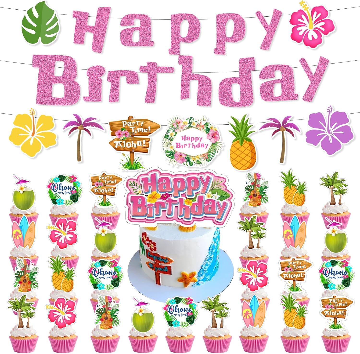 Pink Blue Cartoon Birthday Party Decor Kit