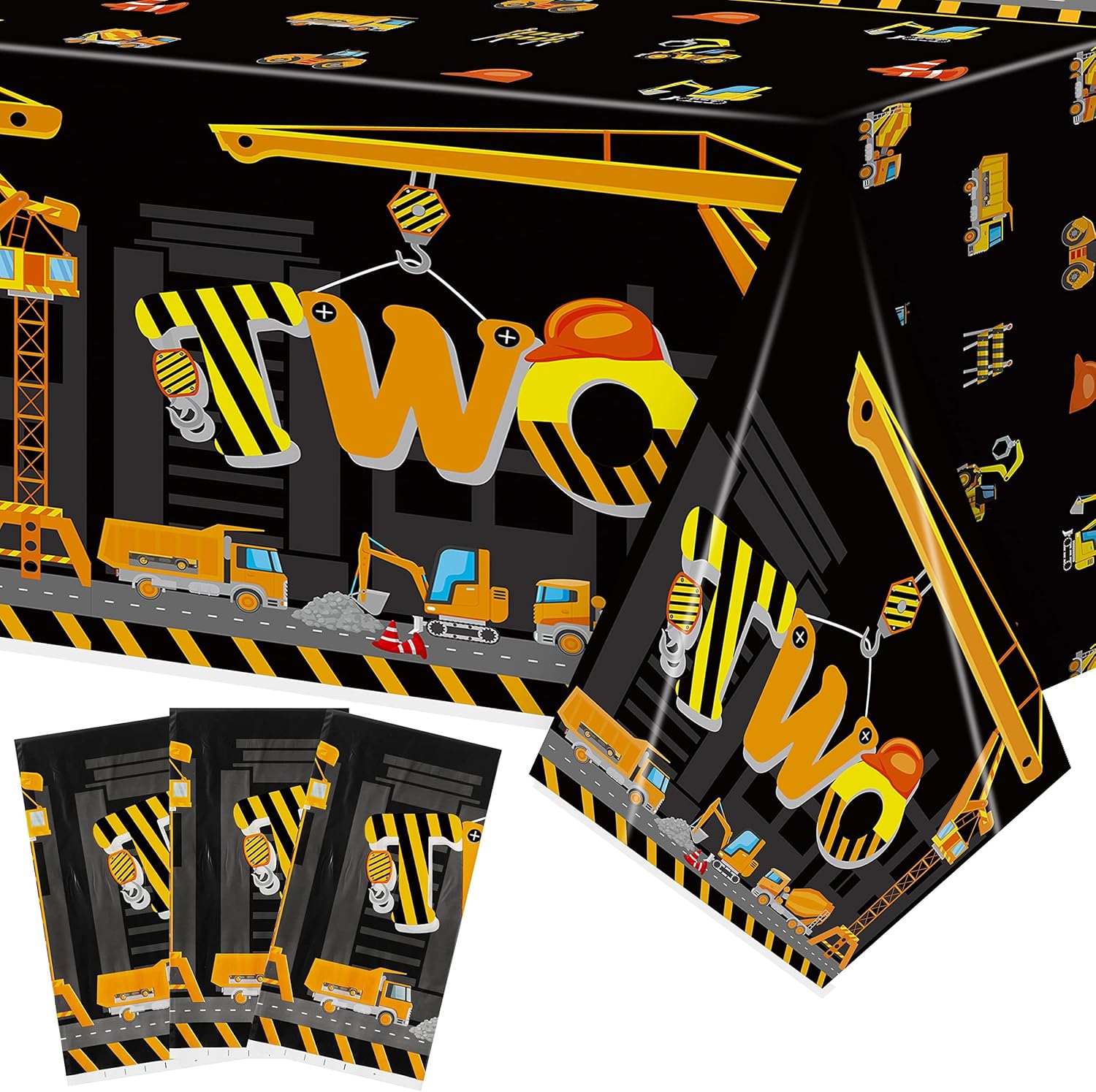 3Pcs Construction Themed Tablecloths - Dump Truck Birthday Decor