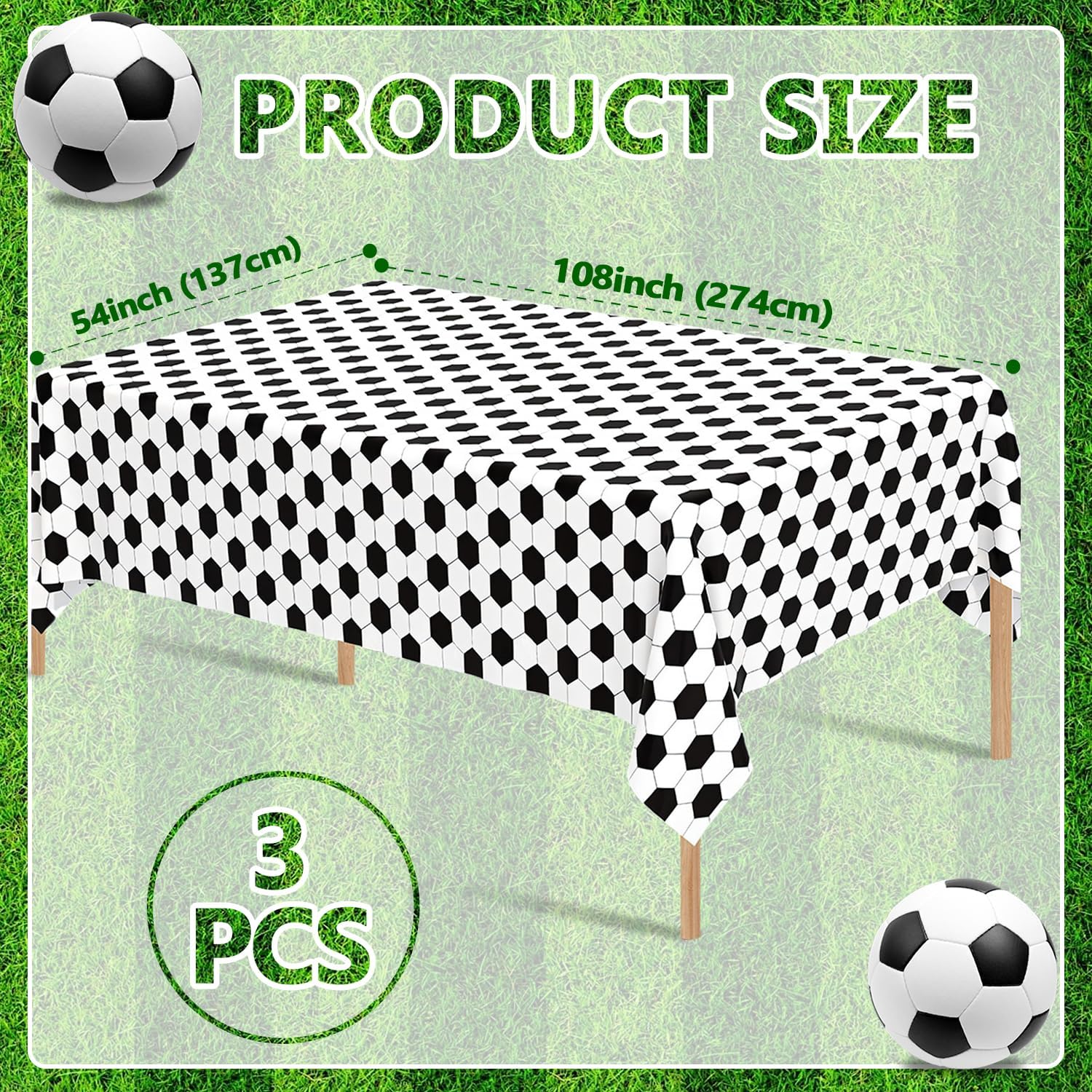 3 Pcs Soccer Party Tablecloth 54x108 Inches